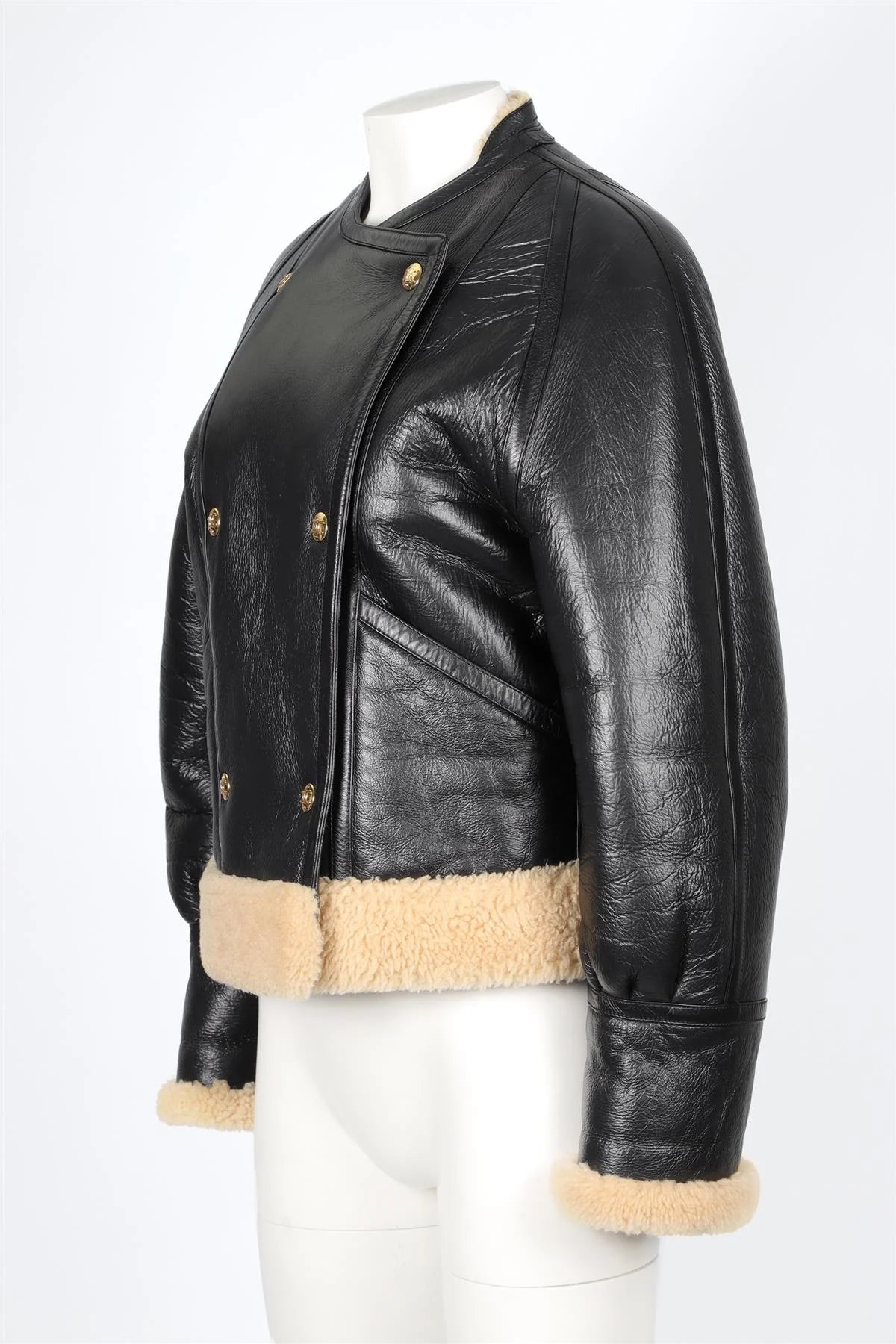 CELINE BLACK SHEARLING AND LEATHER JACKET FR 36 UK 8 - Image 4