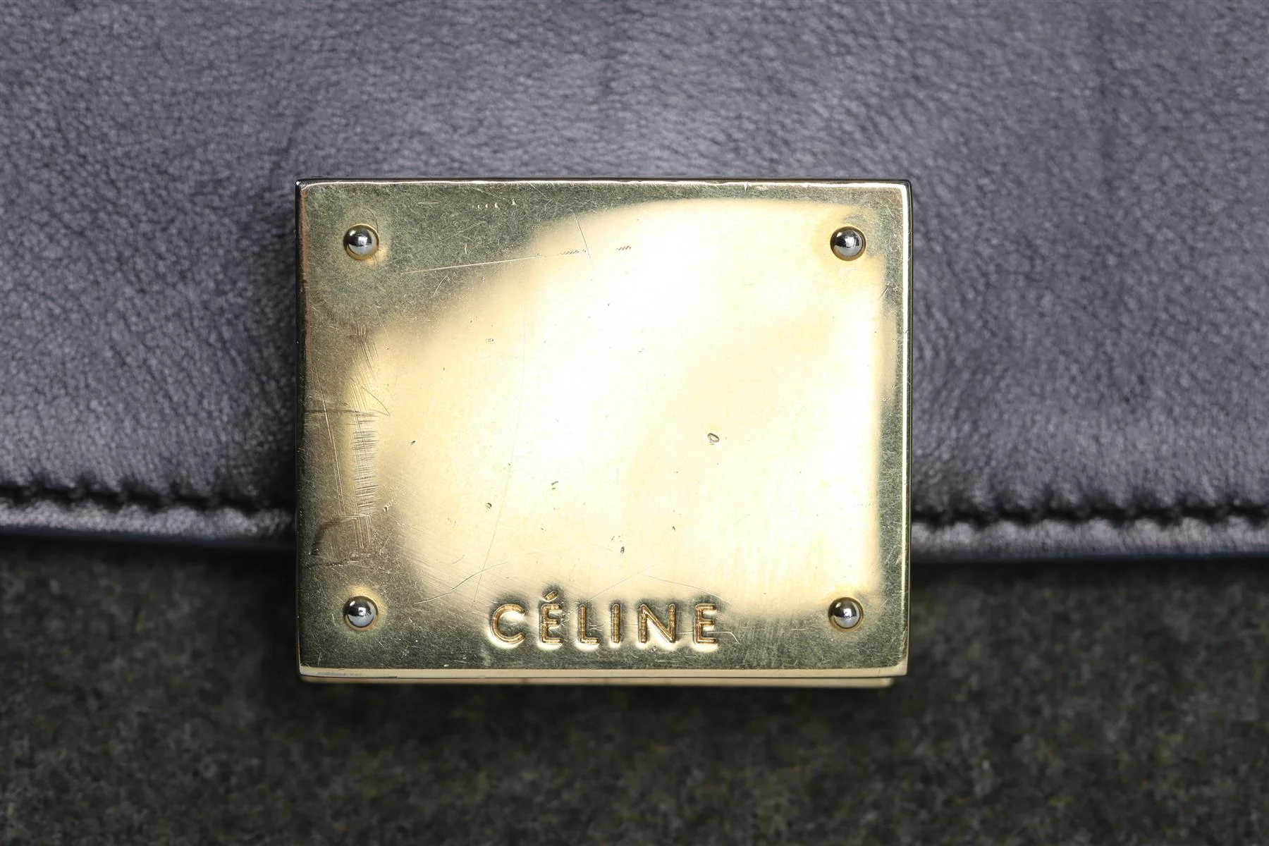 CELINE BLACK TRAPEZE SMALL FELT AND LEATHER TOTE BAG - Image 10