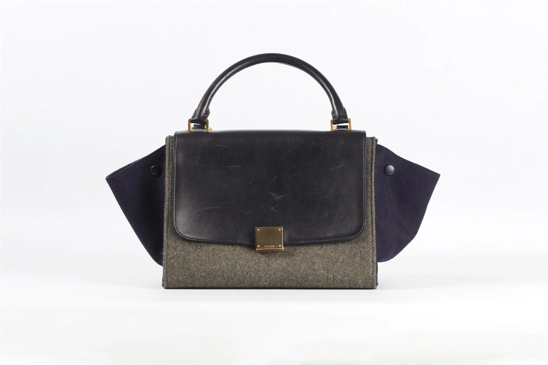 CELINE BLACK TRAPEZE SMALL FELT AND LEATHER TOTE BAG - Image 2