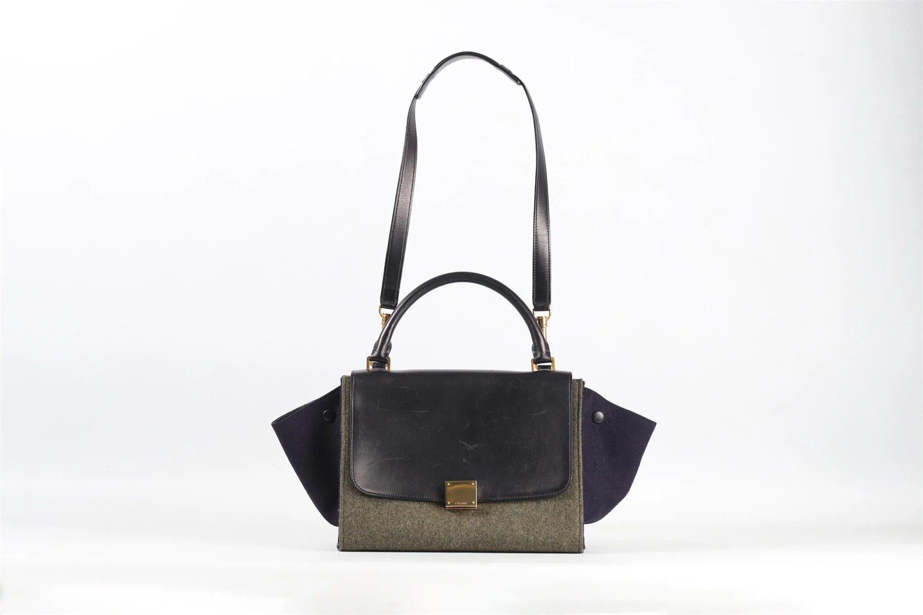 CELINE BLACK TRAPEZE SMALL FELT AND LEATHER TOTE BAG - Image 3