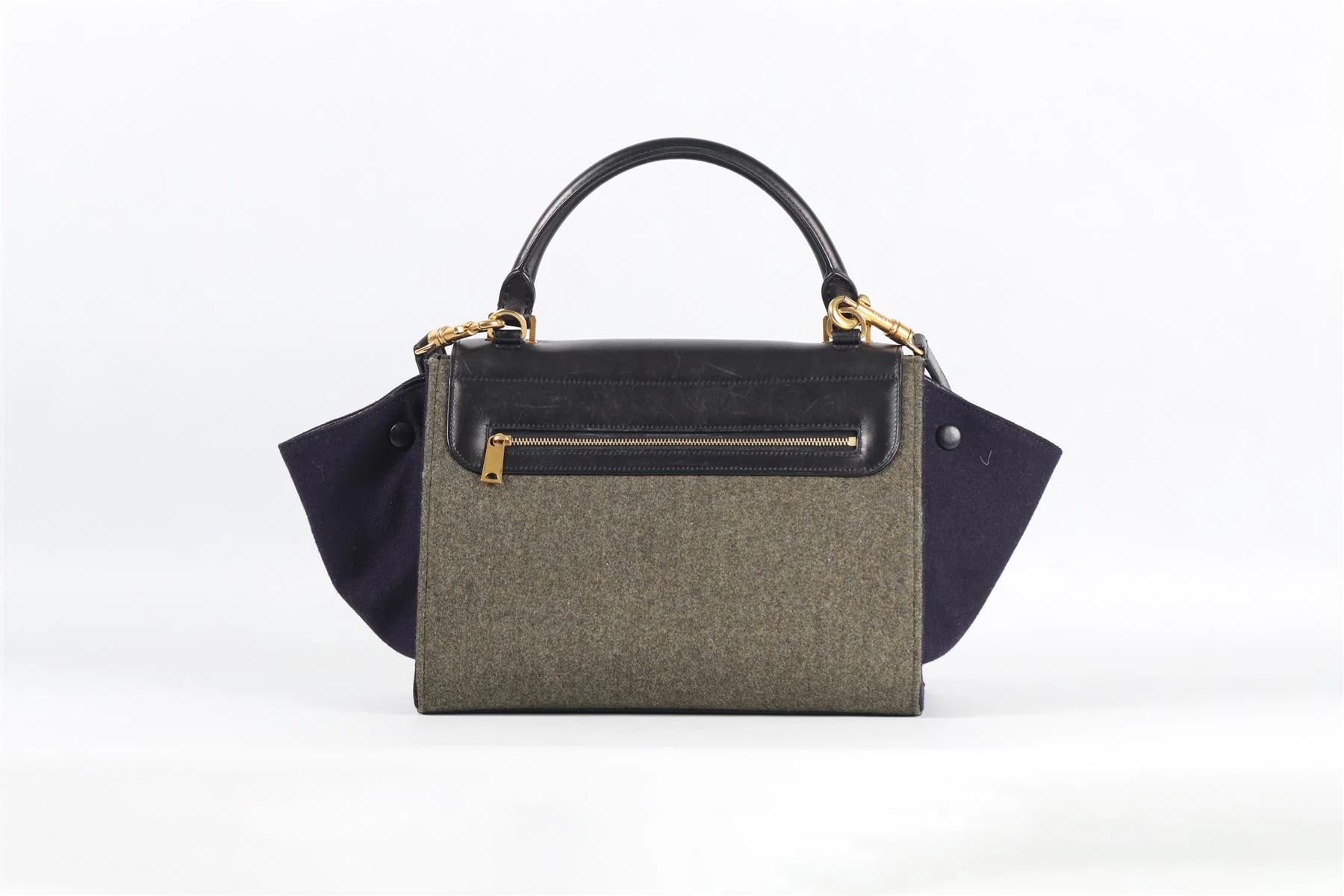 CELINE BLACK TRAPEZE SMALL FELT AND LEATHER TOTE BAG - Image 7