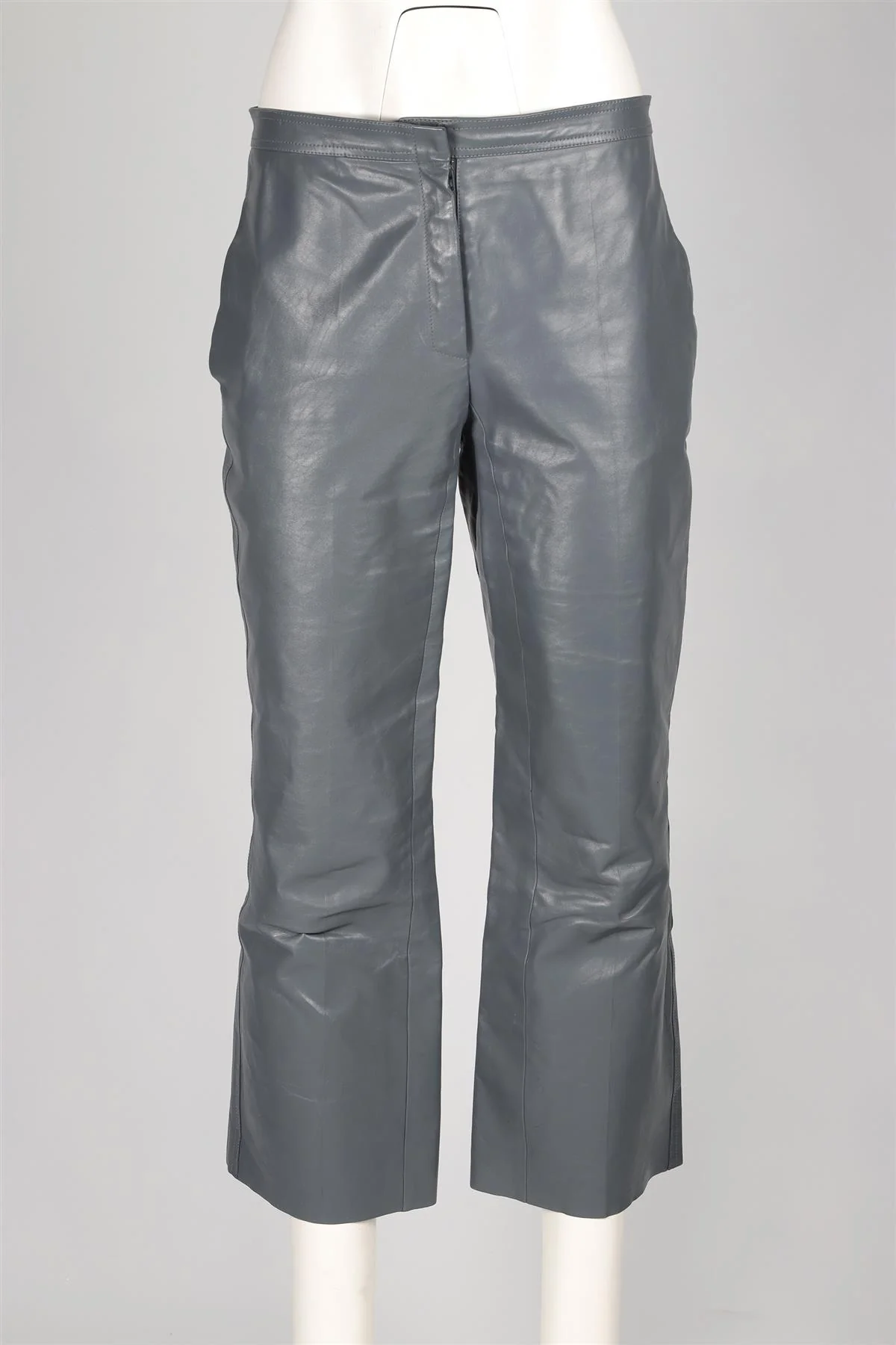 CELINE GREY LEATHER STRAIGHT LEG PANTS FR 38 UK 10 - Image 2