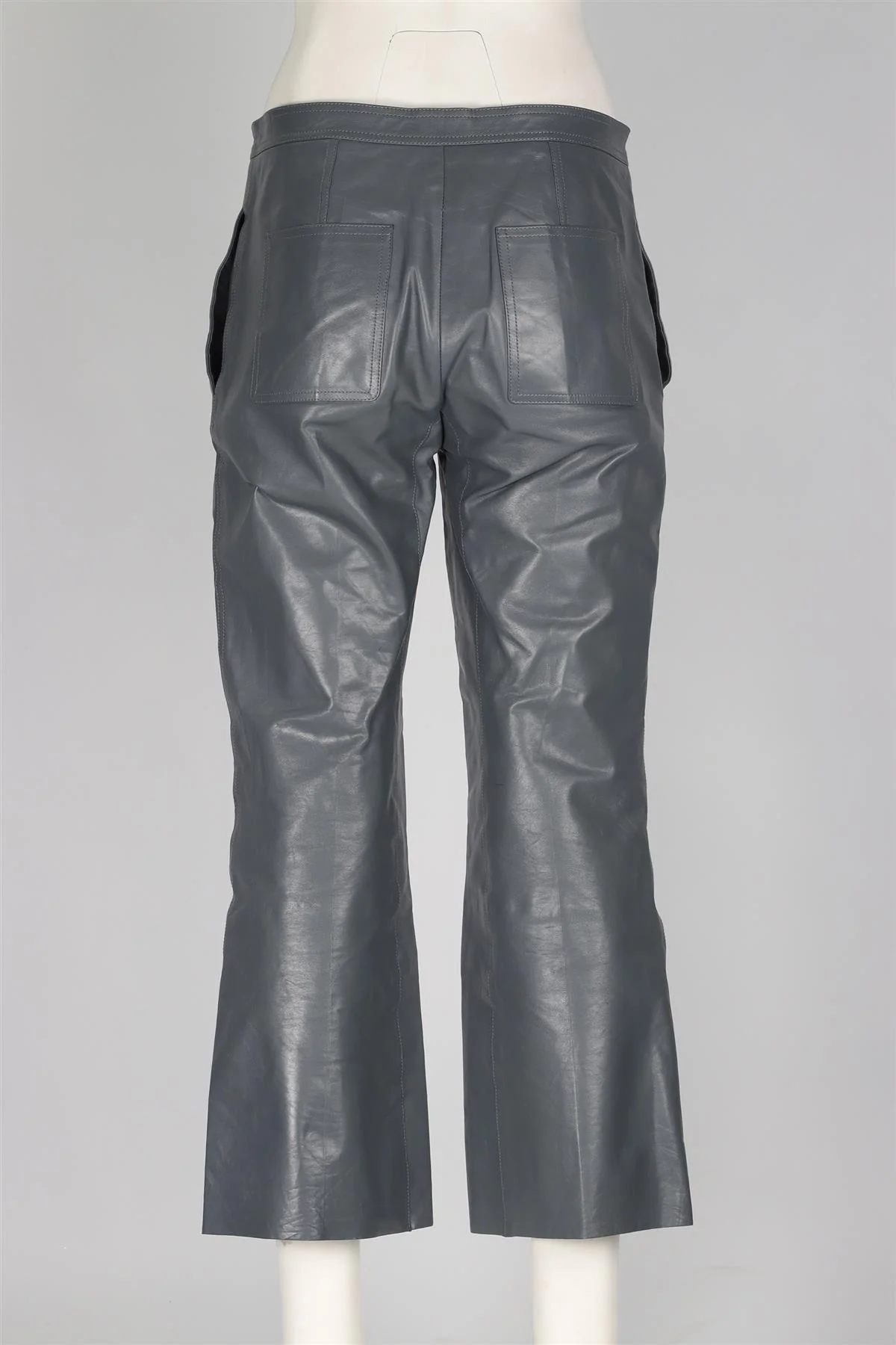CELINE GREY LEATHER STRAIGHT LEG PANTS FR 38 UK 10 - Image 4