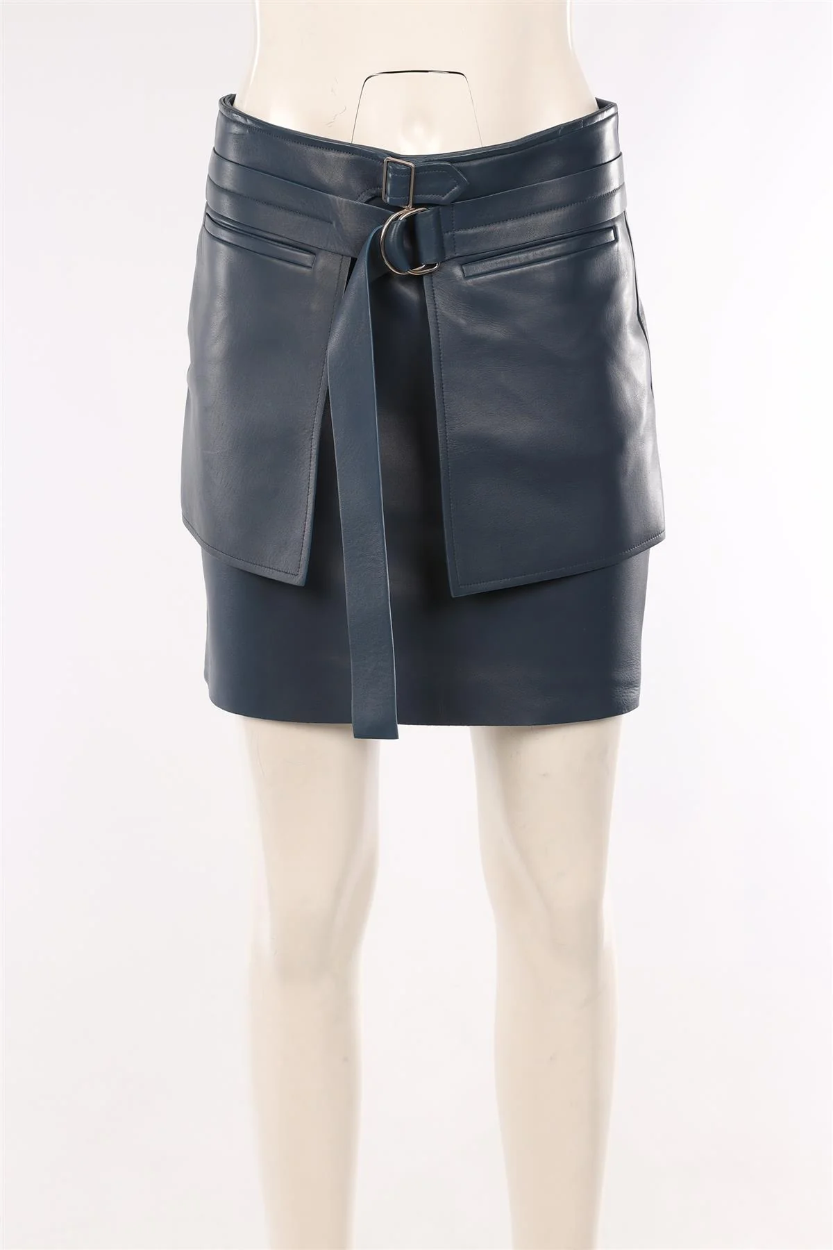 CELINE NAVY LEATHER MINI SKIRT FR 36 UK 8 - Image 2