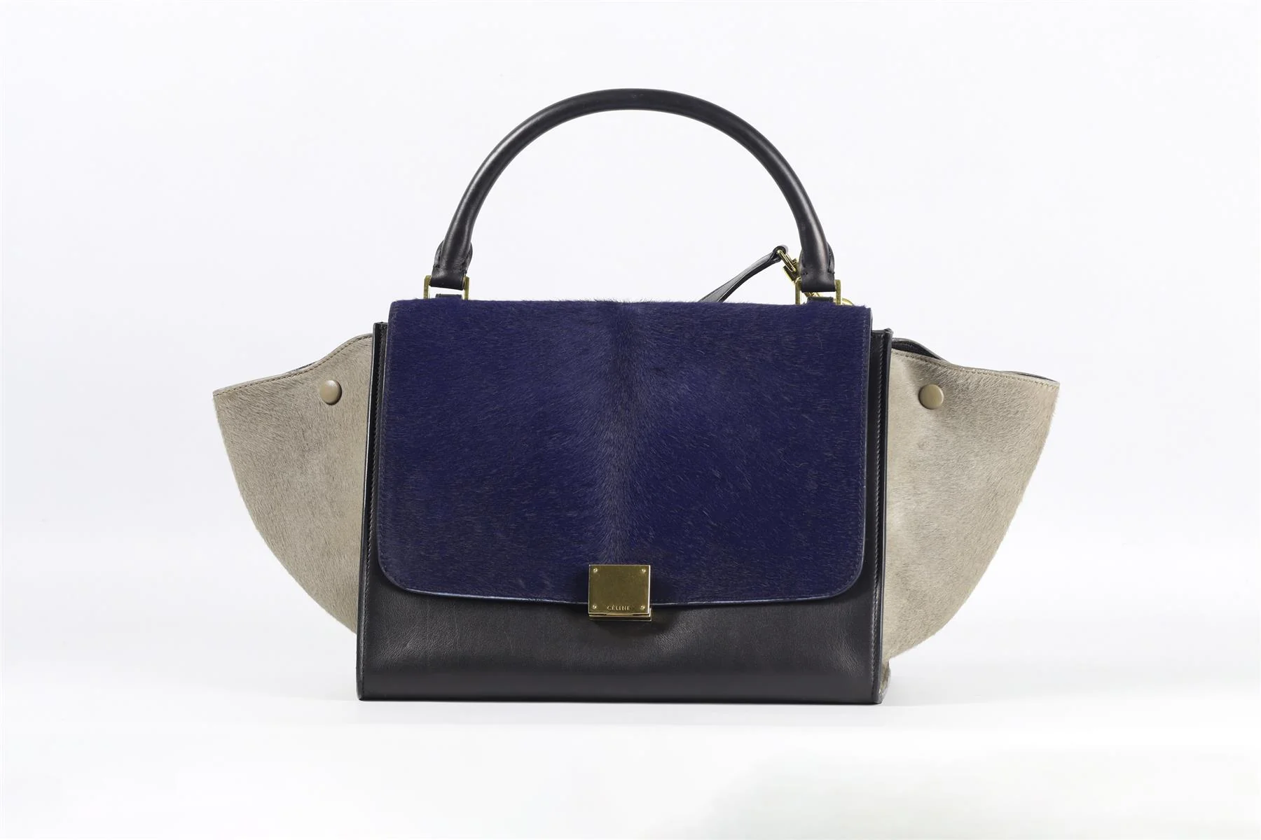 CELINE NAVY TRAPEZE MEDIUM CALF HAIR AND LEATHER TOTE BAG - Image 2