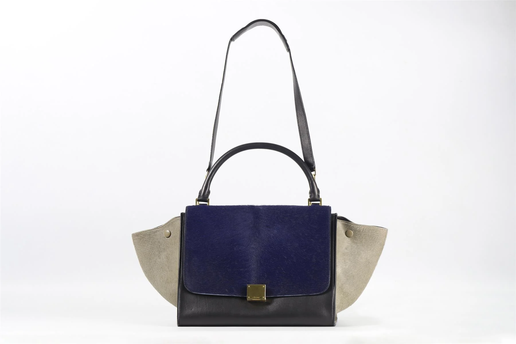 CELINE NAVY TRAPEZE MEDIUM CALF HAIR AND LEATHER TOTE BAG - Image 3