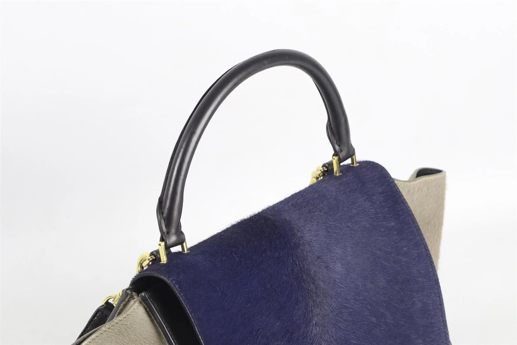 CELINE NAVY TRAPEZE MEDIUM CALF HAIR AND LEATHER TOTE BAG - Image 9
