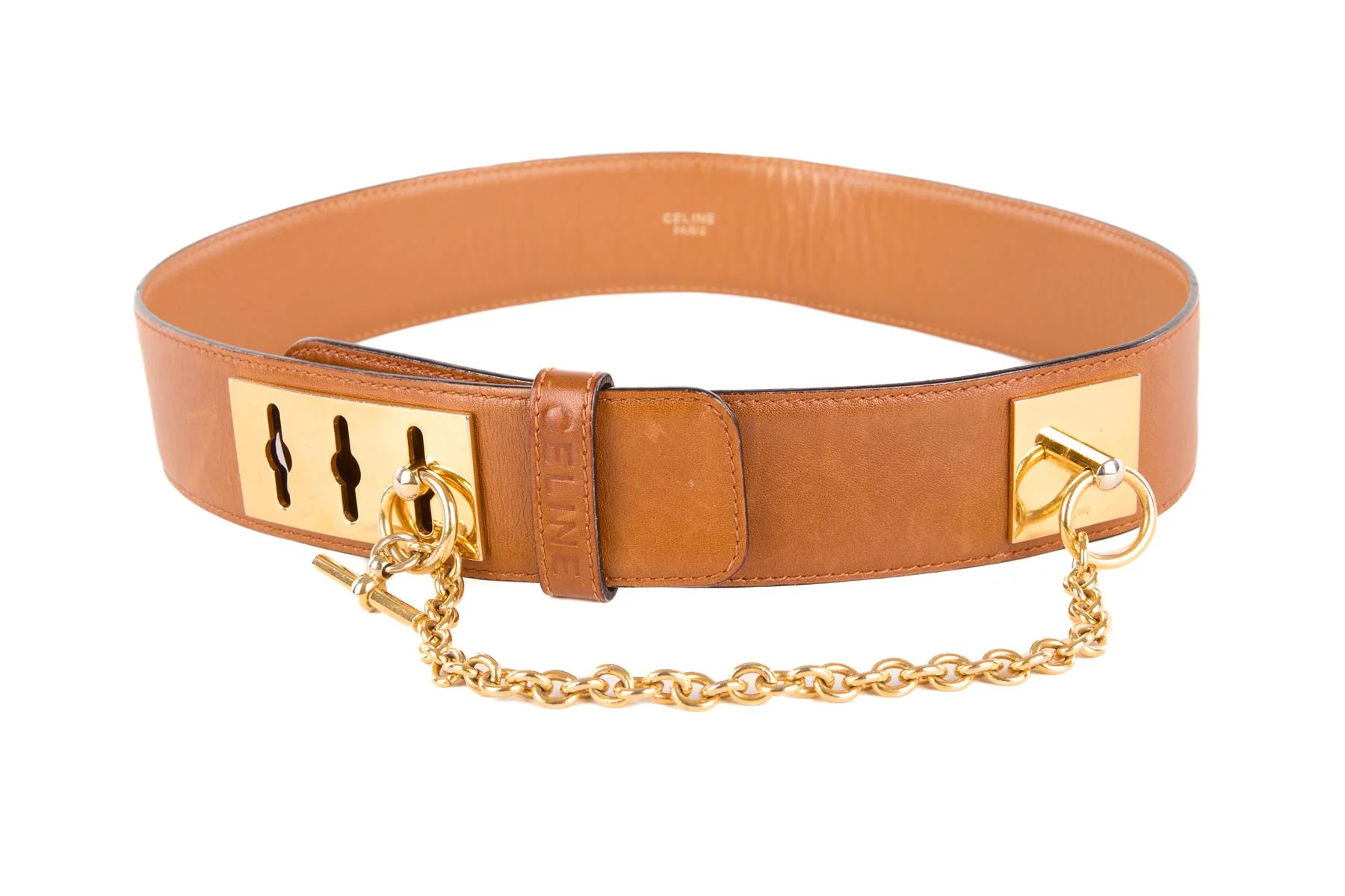 CELINE TAN VINTAGE LEATHER WAIST BELT 65CM - Image 5