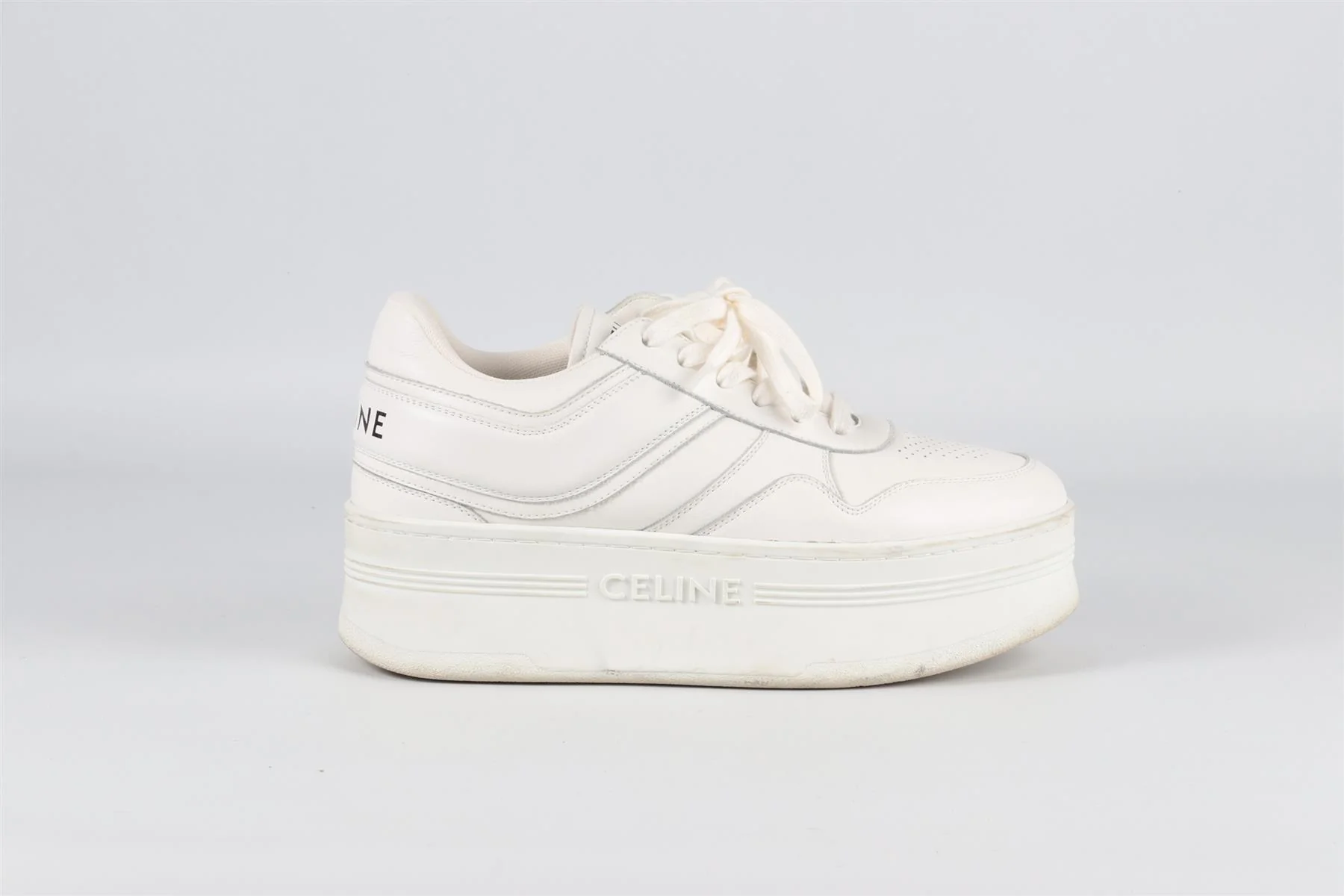 CELINE WHITE BLOCK LEATHER PLATFORM SNEAKERS EU 38 UK 5 US 8 - Image 2