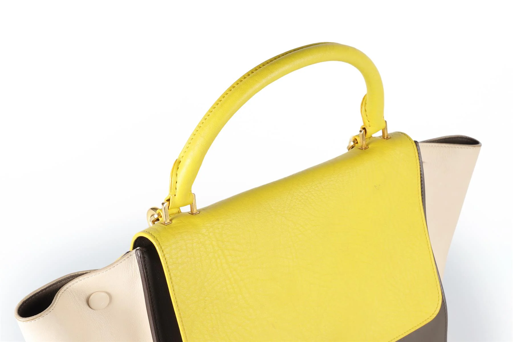 CELINE YELLOW TRAPEZE SMALL LEATHER TOTE BAG - Image 10