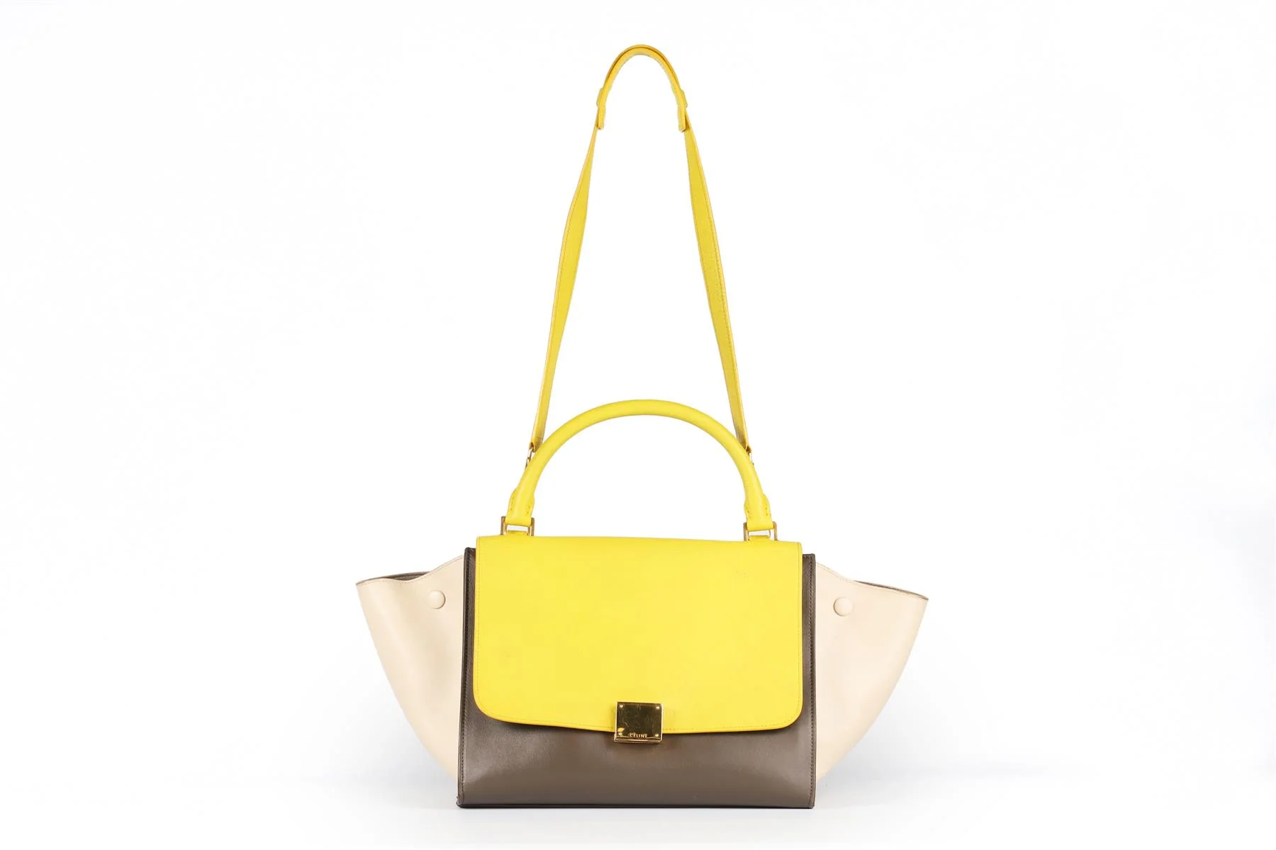 CELINE YELLOW TRAPEZE SMALL LEATHER TOTE BAG - Image 3