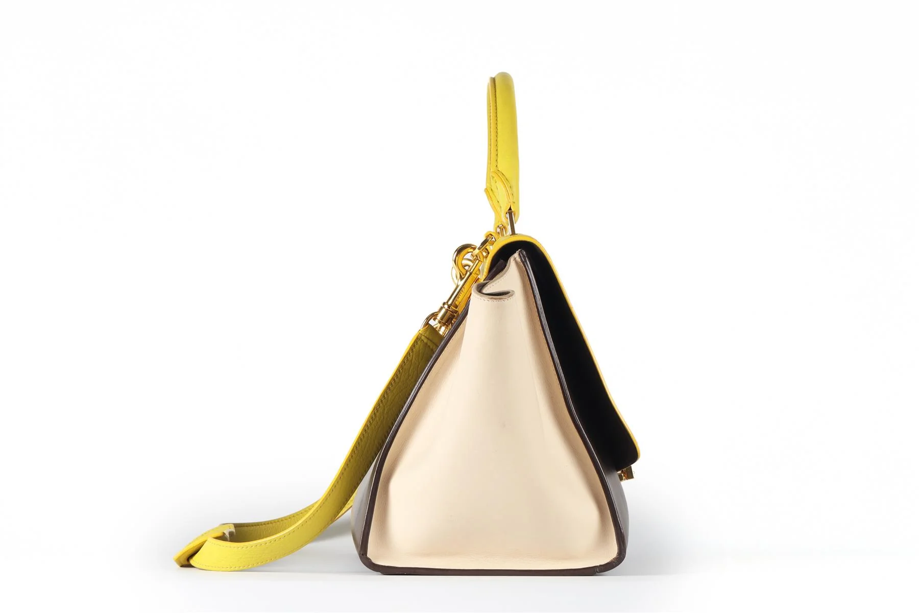 CELINE YELLOW TRAPEZE SMALL LEATHER TOTE BAG - Image 5
