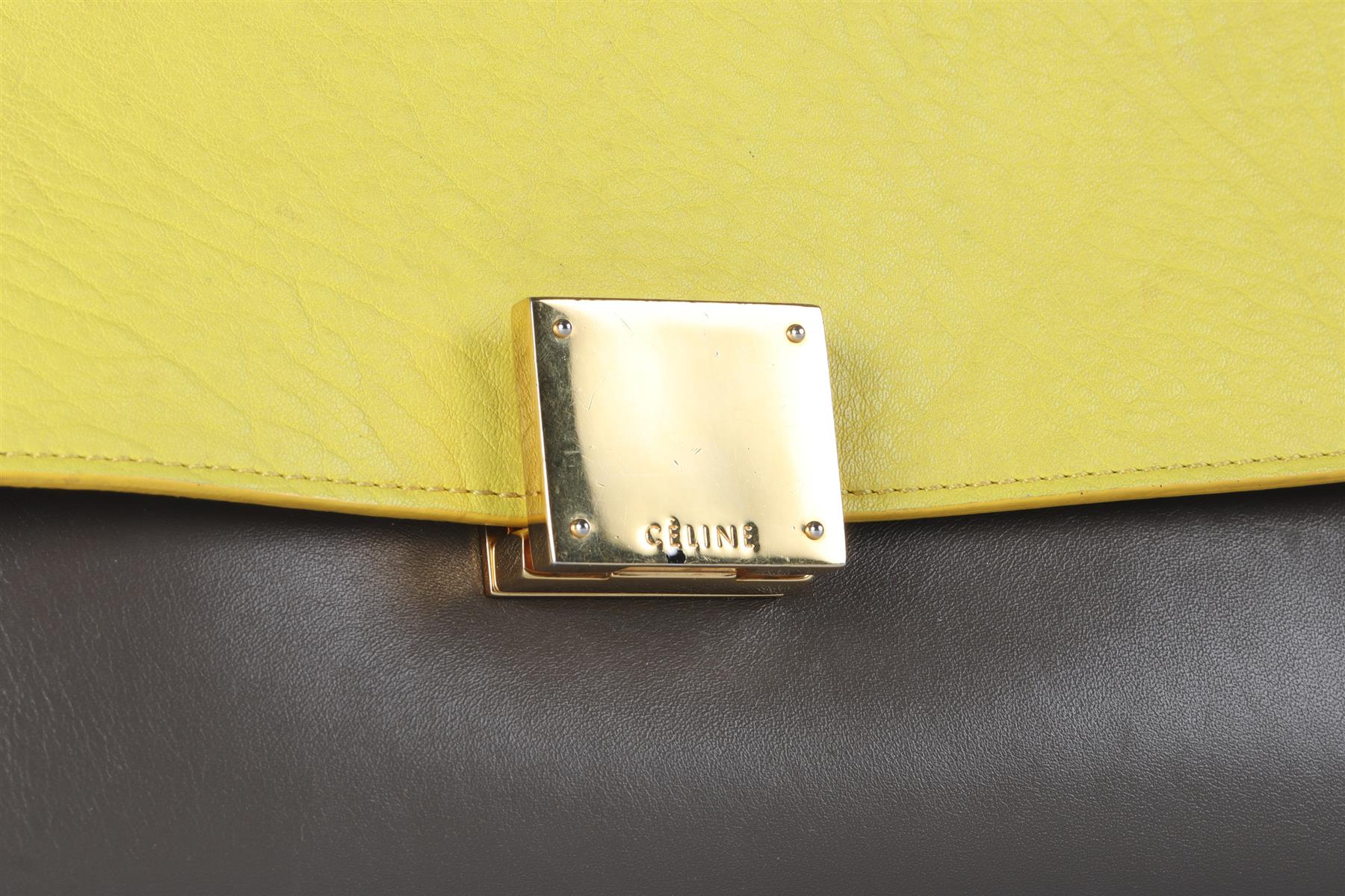 CELINE YELLOW TRAPEZE SMALL LEATHER TOTE BAG - Image 9