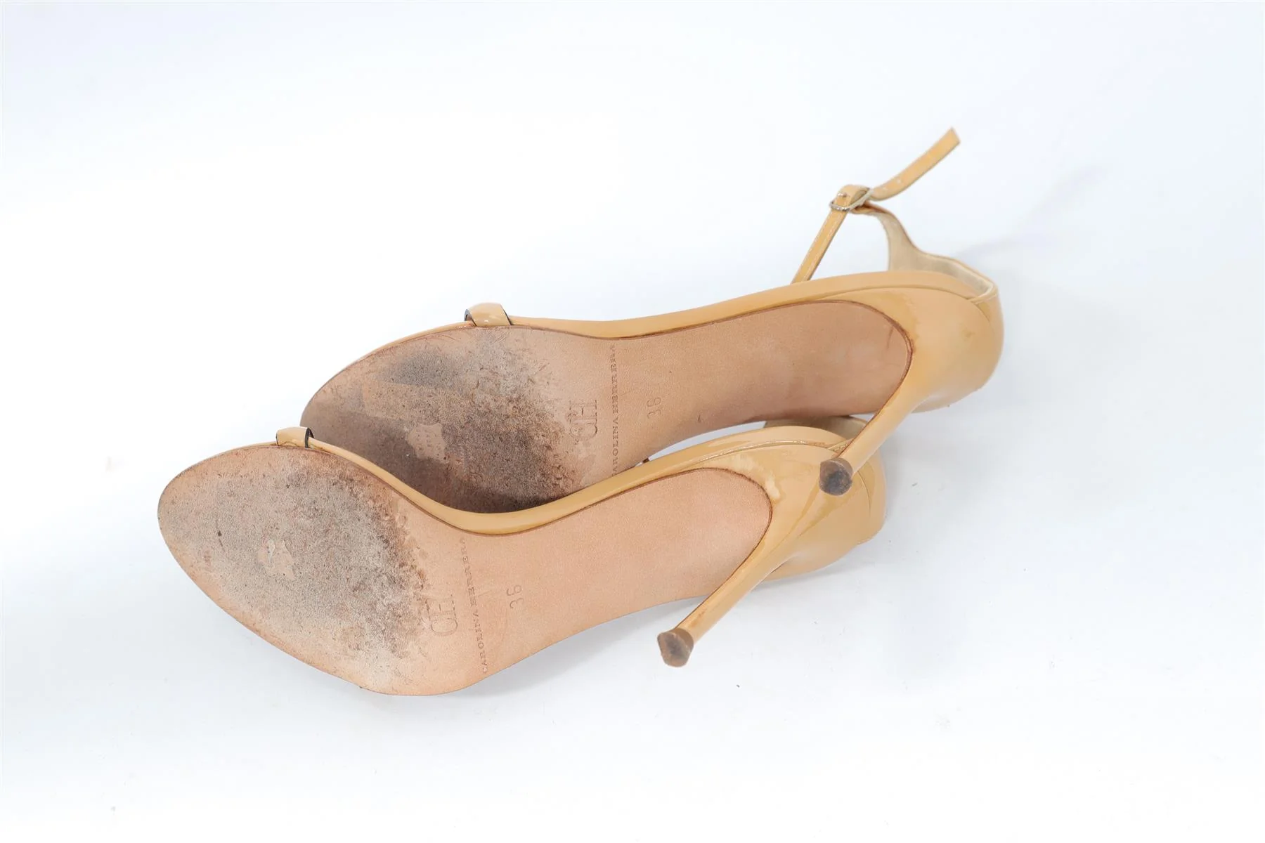 CH CAROLINA HERERA NUDE PANTENT LEATHER SANDALS EU 36 UK 3 US 6 - Image 6