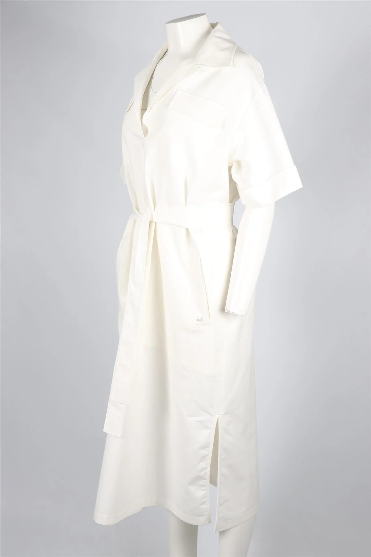 CH CAROLINA HERRERA WHITE BELTED COTTON BLEND MIDI DRESS LARGE - Image 3
