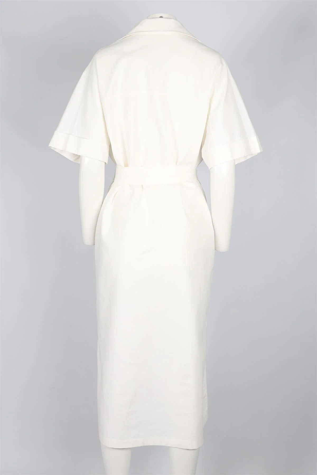 CH CAROLINA HERRERA WHITE BELTED COTTON BLEND MIDI DRESS LARGE - Image 4