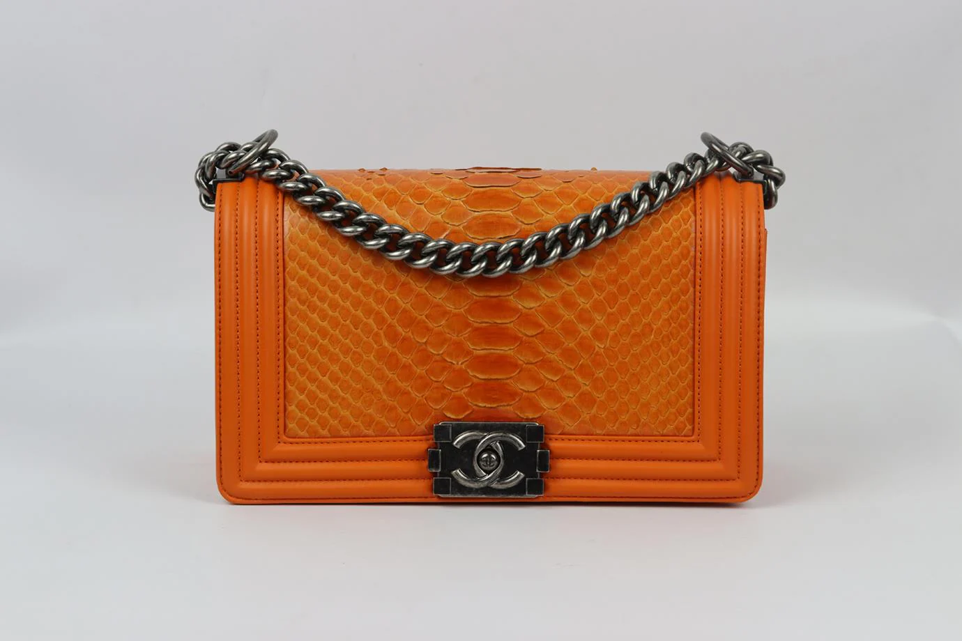 CHANEL 2014 BOY MEDIUM PYTHON AND LEATHER SHOULDER BAG - Image 2