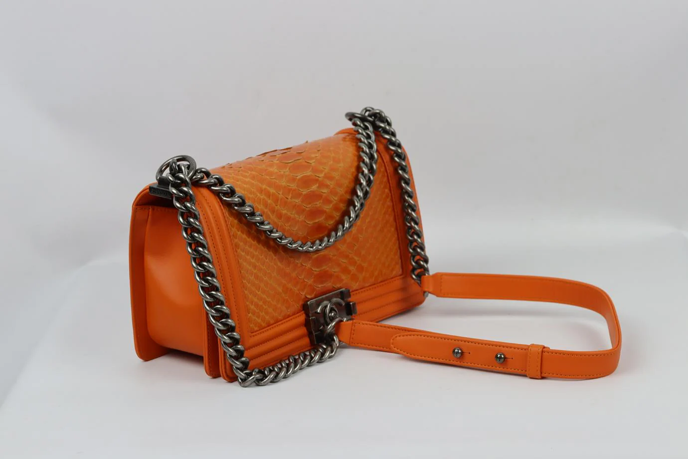 CHANEL 2014 BOY MEDIUM PYTHON AND LEATHER SHOULDER BAG - Image 7