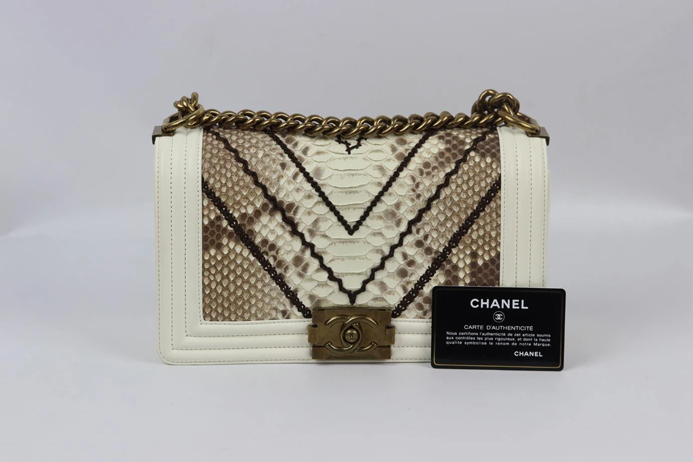CHANEL 2015 BOY MEDIUM EMBROIDERED PYTHON AND LEATHER SHOULDER BAG - Image 11
