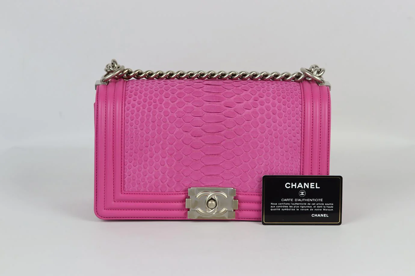 CHANEL 2015 BOY MEDIUM PYTHON AND LEATHER SHOULDER BAG - Image 11