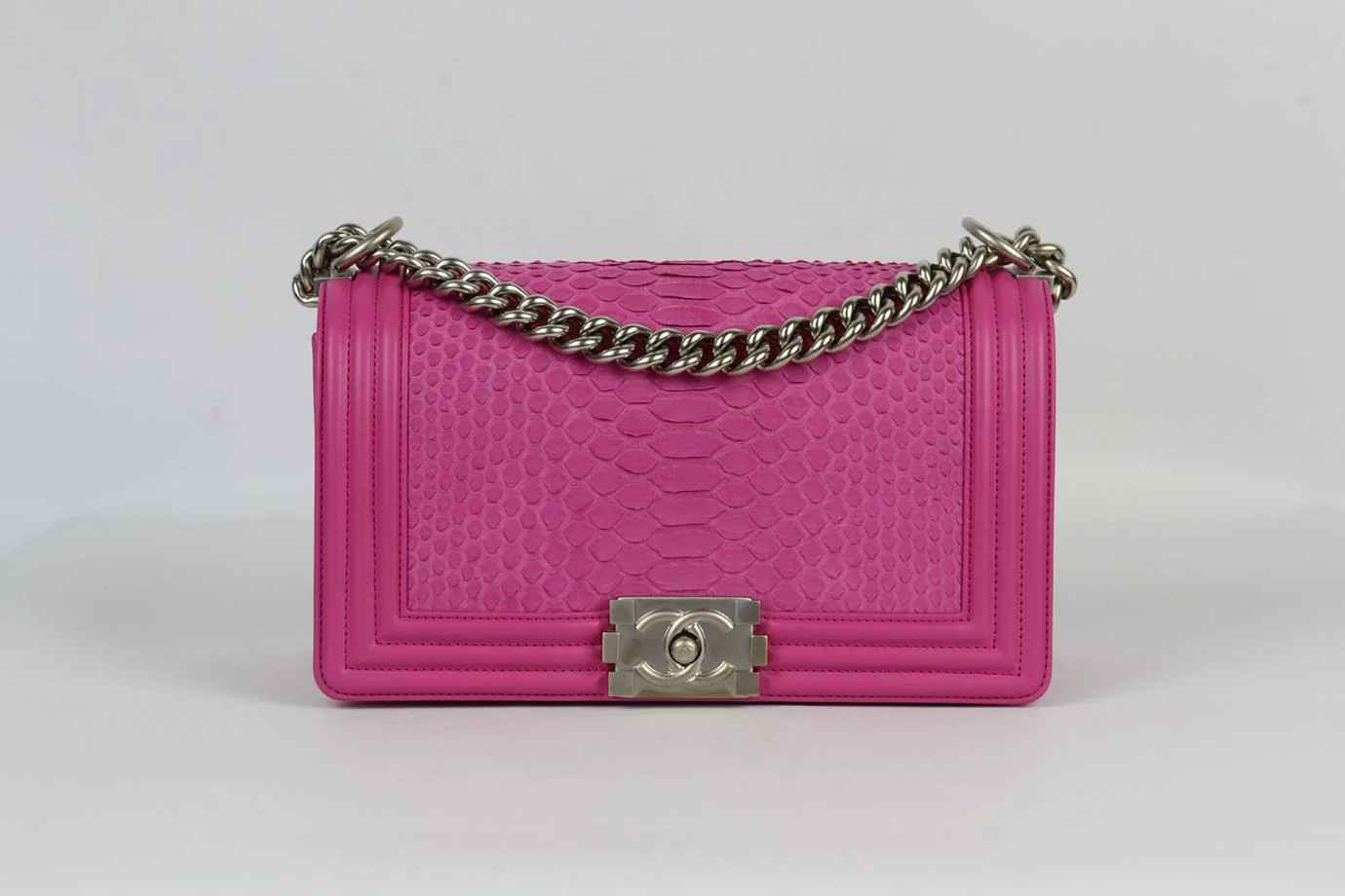 CHANEL 2015 BOY MEDIUM PYTHON AND LEATHER SHOULDER BAG - Image 2