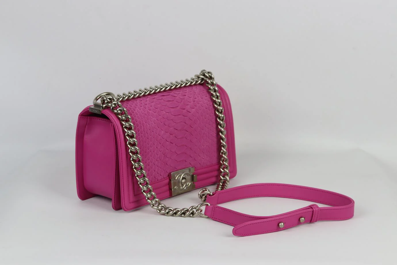 CHANEL 2015 BOY MEDIUM PYTHON AND LEATHER SHOULDER BAG - Image 7