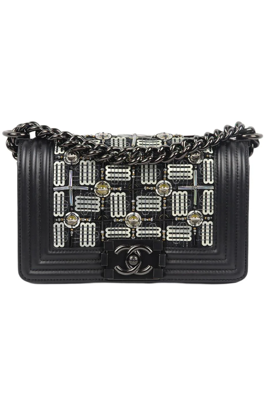 CHANEL 2017 BOY SMALL LED EMBELLISHED LEATHER SHOULDER BAG