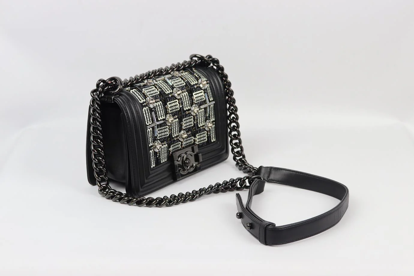 CHANEL 2017 BOY SMALL LED EMBELLISHED LEATHER SHOULDER BAG - Image 6