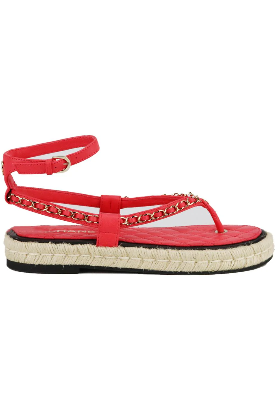 CHANEL 2021 CC DETAILED CHAIN AND LEATHER ESPADRILLE SANDALS EU 38 UK 5 US 8
