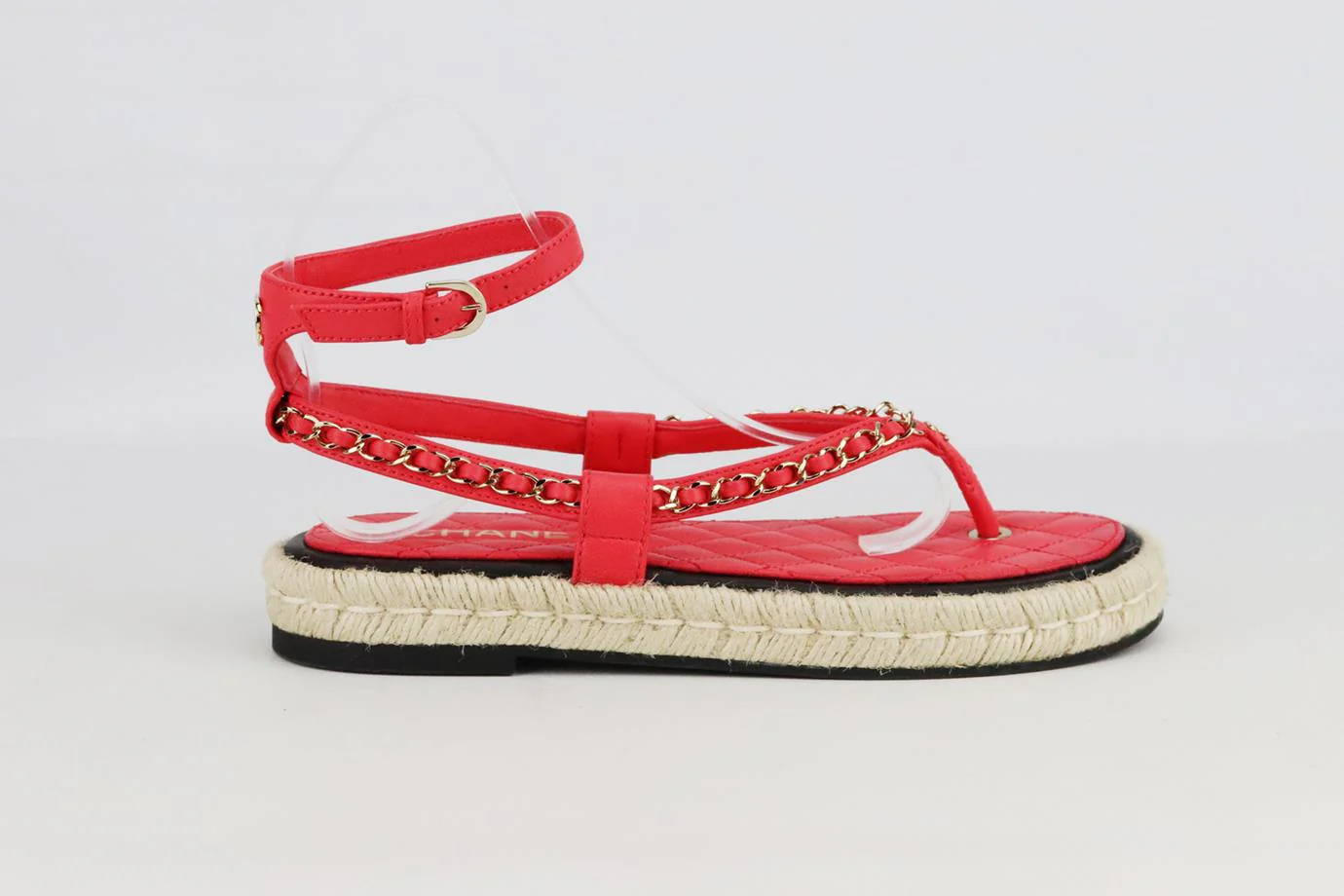 CHANEL 2021 CC DETAILED CHAIN AND LEATHER ESPADRILLE SANDALS EU 38 UK 5 US 8 - Image 2