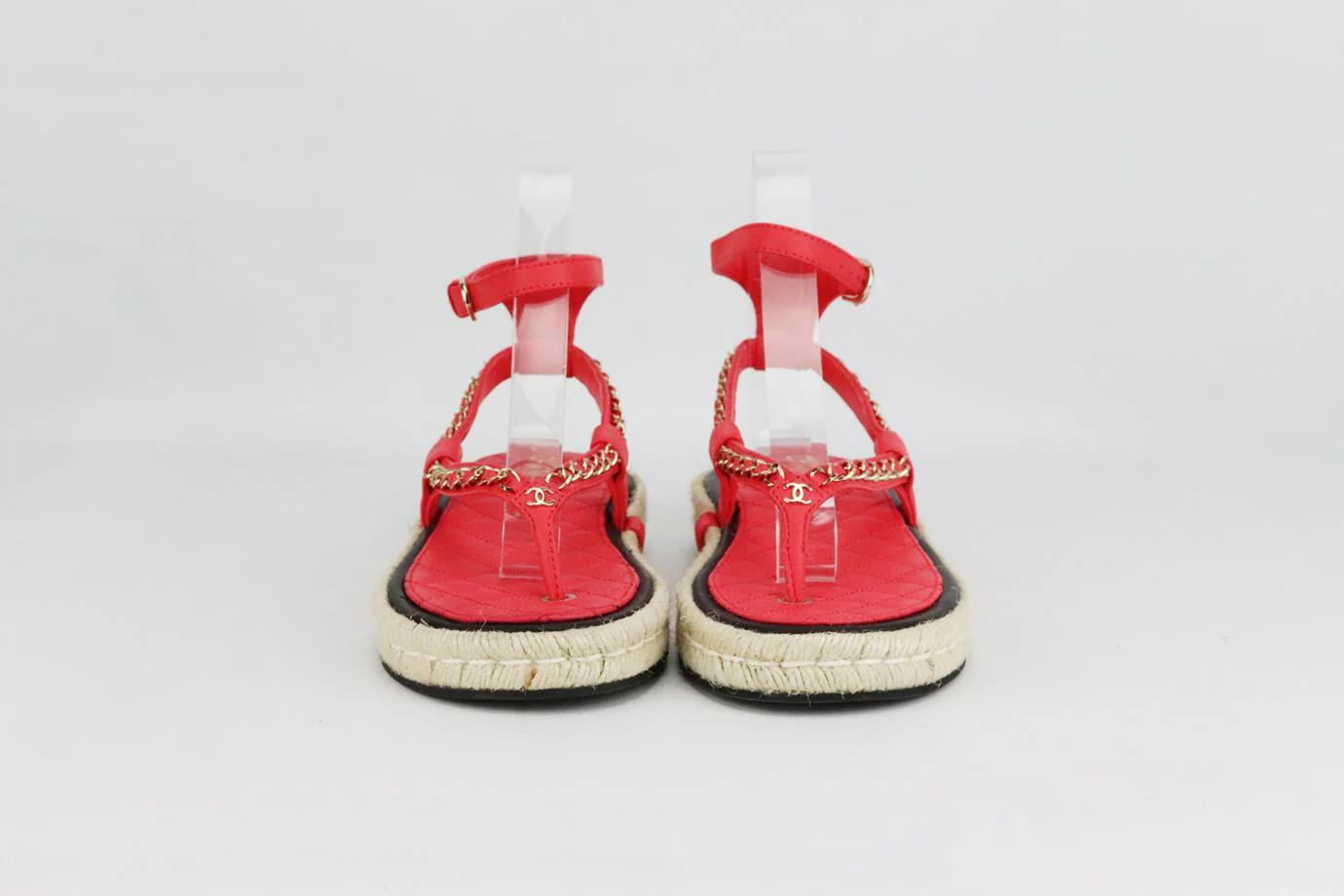 CHANEL 2021 CC DETAILED CHAIN AND LEATHER ESPADRILLE SANDALS EU 38 UK 5 US 8 - Image 3