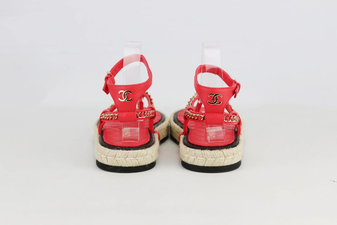 CHANEL 2021 CC DETAILED CHAIN AND LEATHER ESPADRILLE SANDALS EU 38 UK 5 US 8 - Image 4