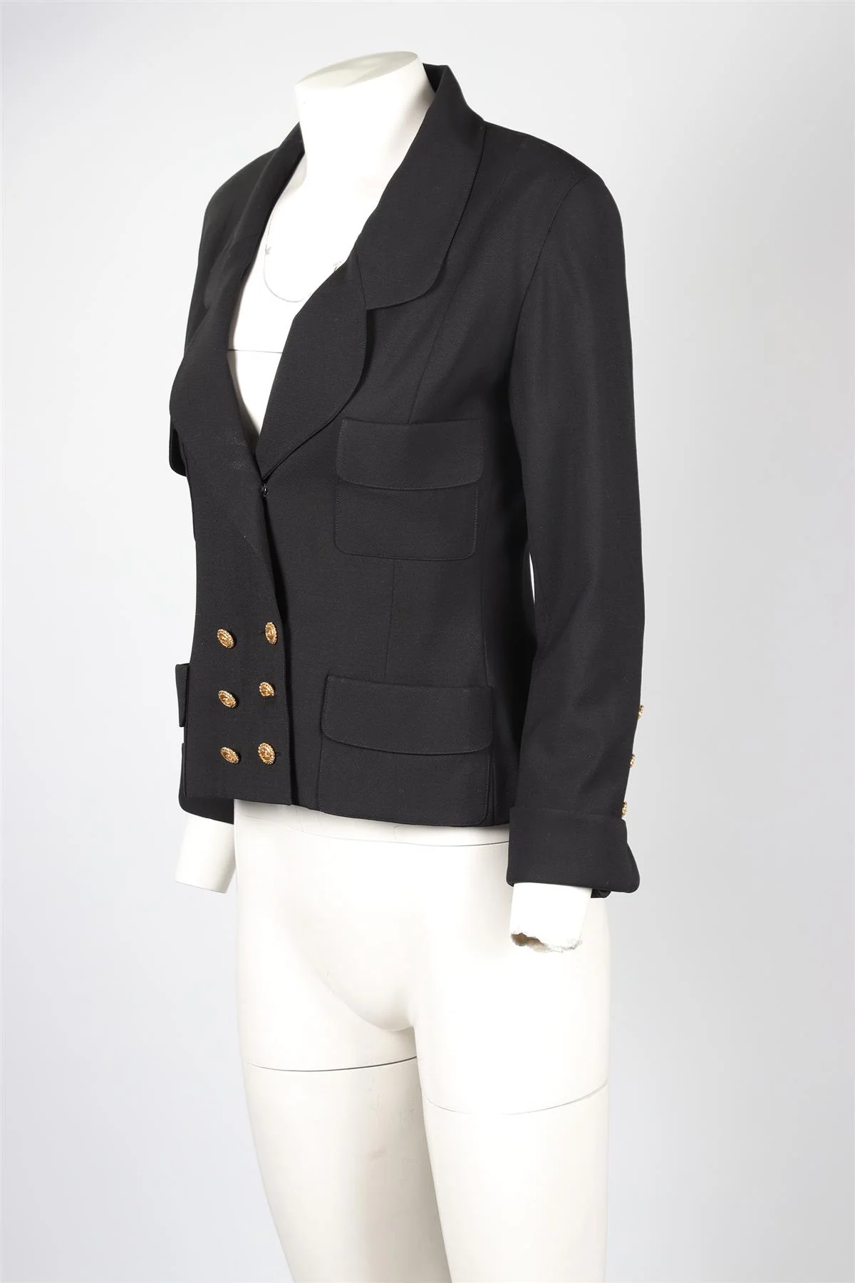 CHANEL BLACK 1988 CREPE BLAZER FR 36 UK 8 - Image 3
