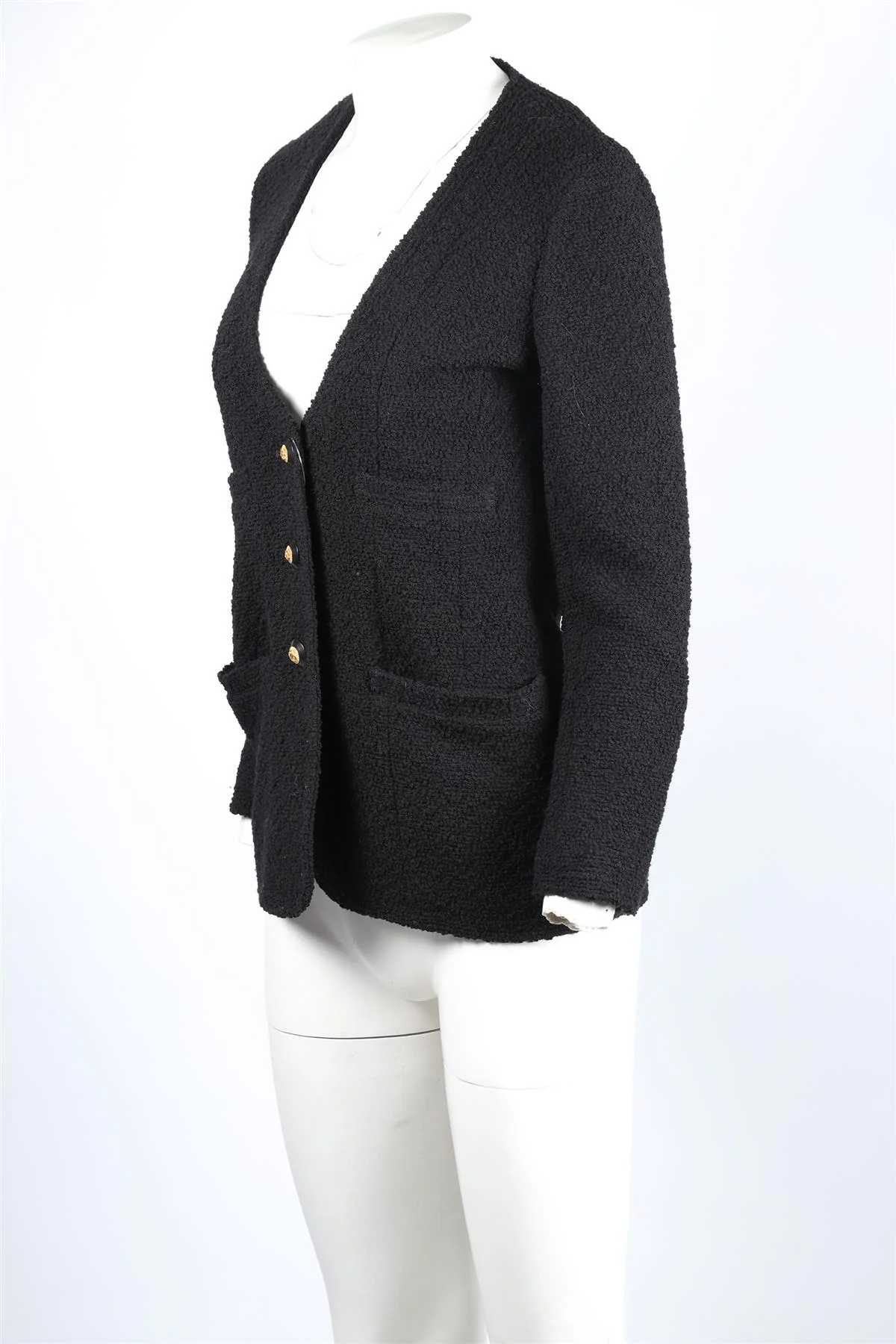 CHANEL BLACK 1993 WOOL JACKET SMALL - Image 3