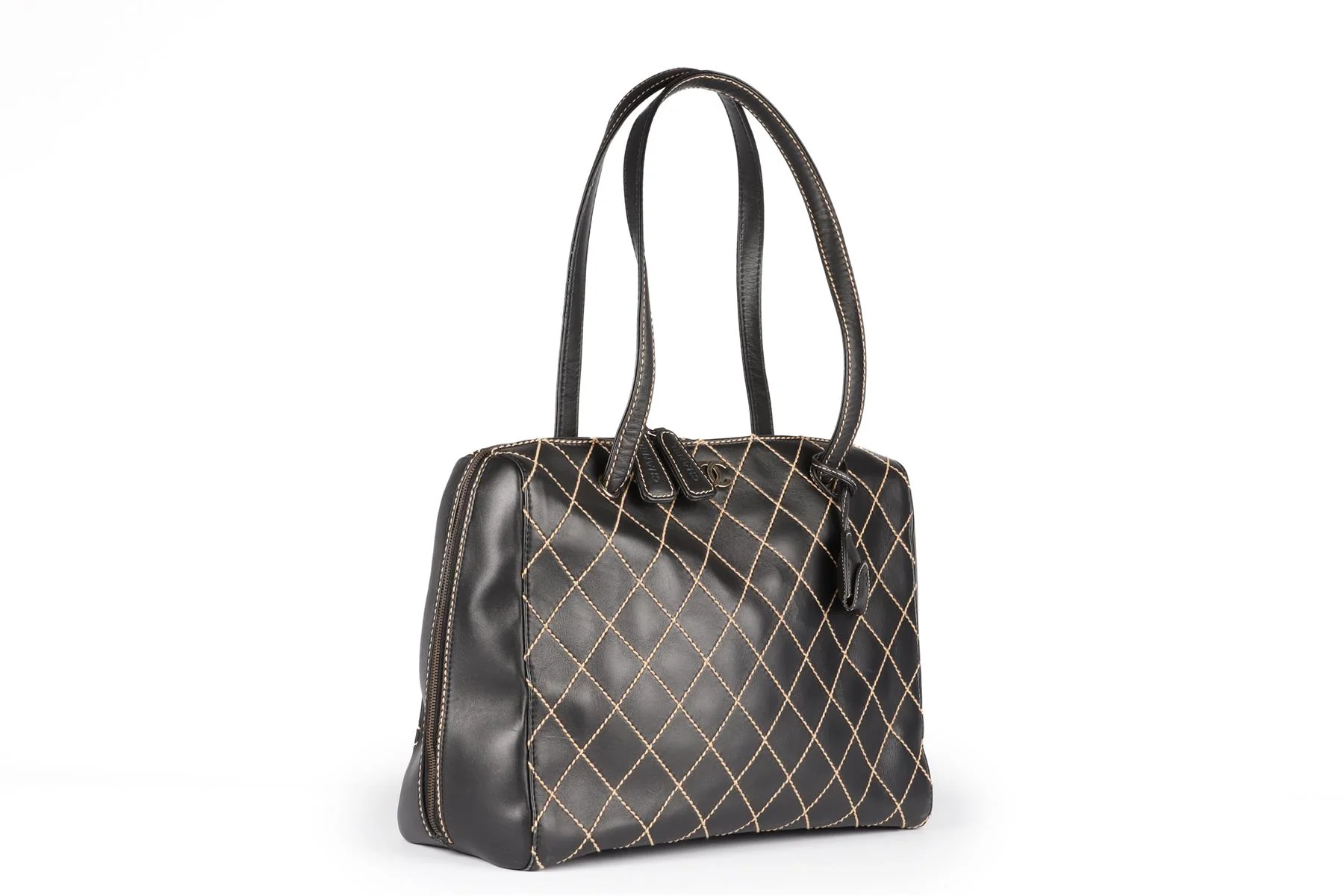 CHANEL BLACK 2002 WILD STITCH QUILTED LEATHER SHOULDER BAG - Image 3