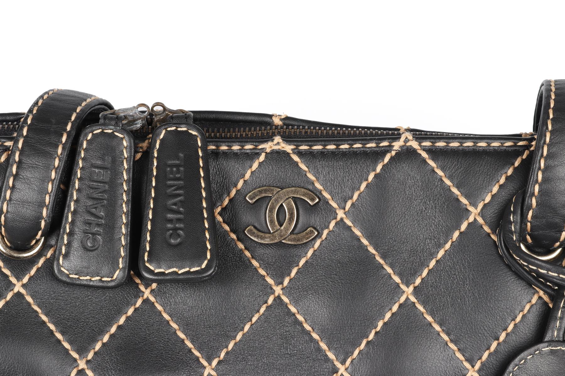 CHANEL BLACK 2002 WILD STITCH QUILTED LEATHER SHOULDER BAG - Image 9