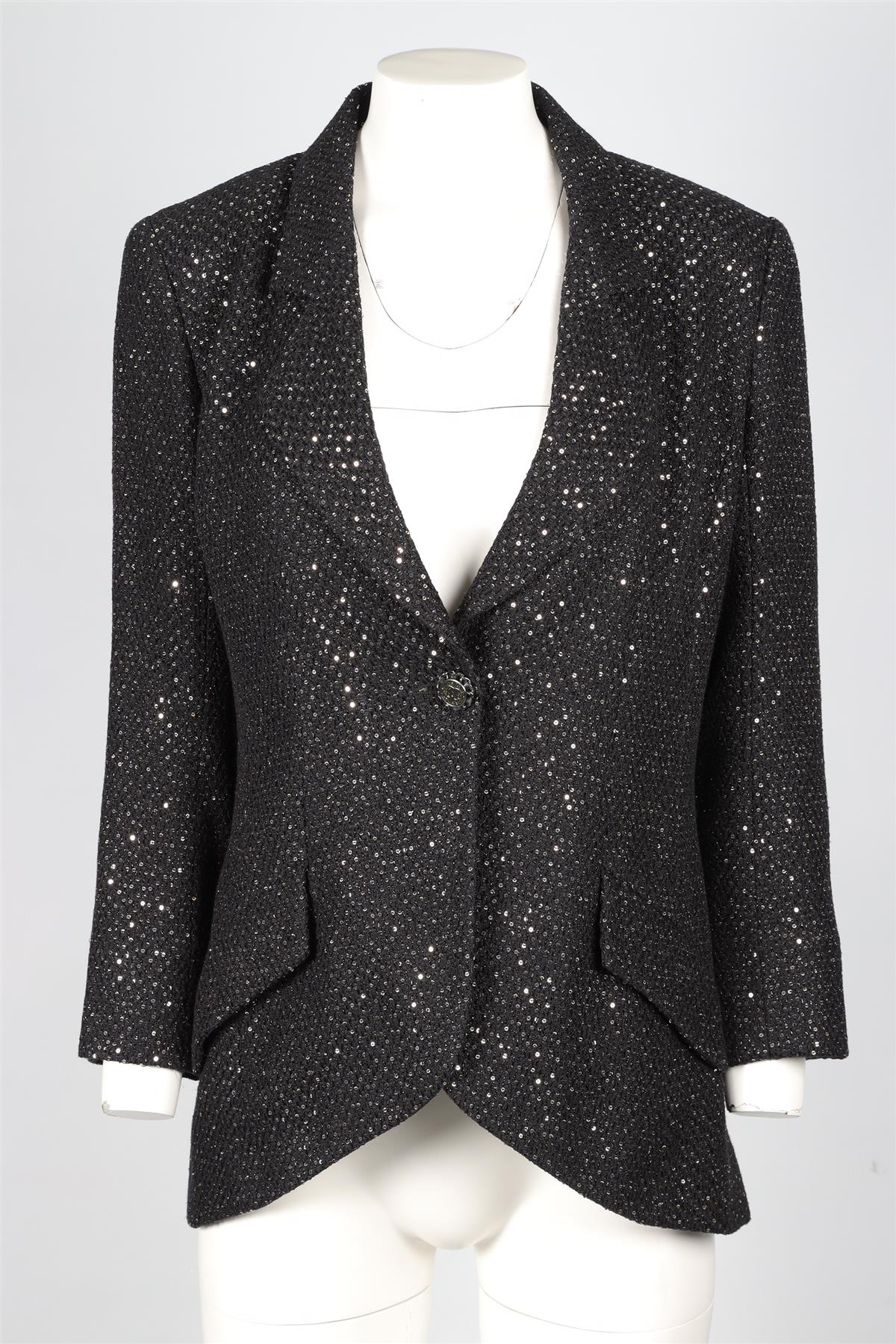 CHANEL BLACK 2011 SEQUIN AND COTTON BLAZER FR 38 UK 10 - Image 2
