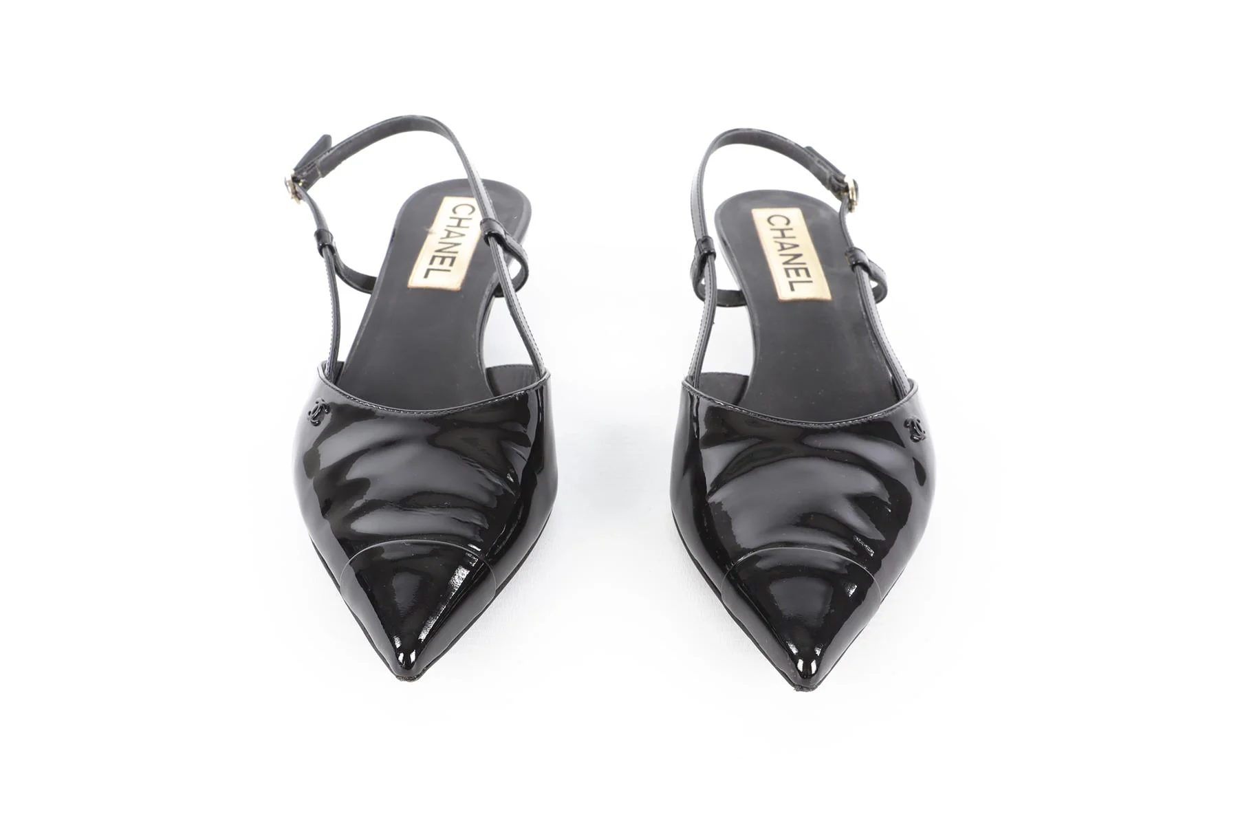 CHANEL BLACK 2022 PATENT LEATHER SLINGBACK PUMPS EU 38.5 UK 5.5 US 8.5 - Image 3