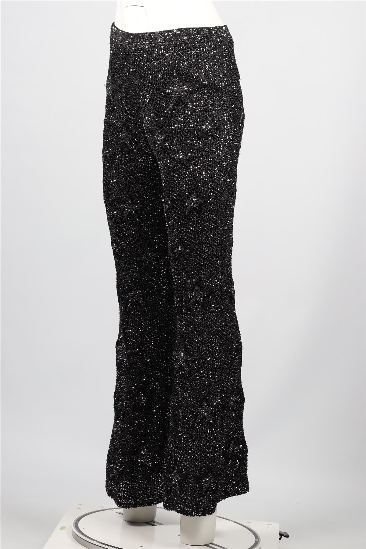 CHANEL BLACK 2024 SEQUIN AND KNIT FLARED PANTS FR 40 UK 12 - Image 3