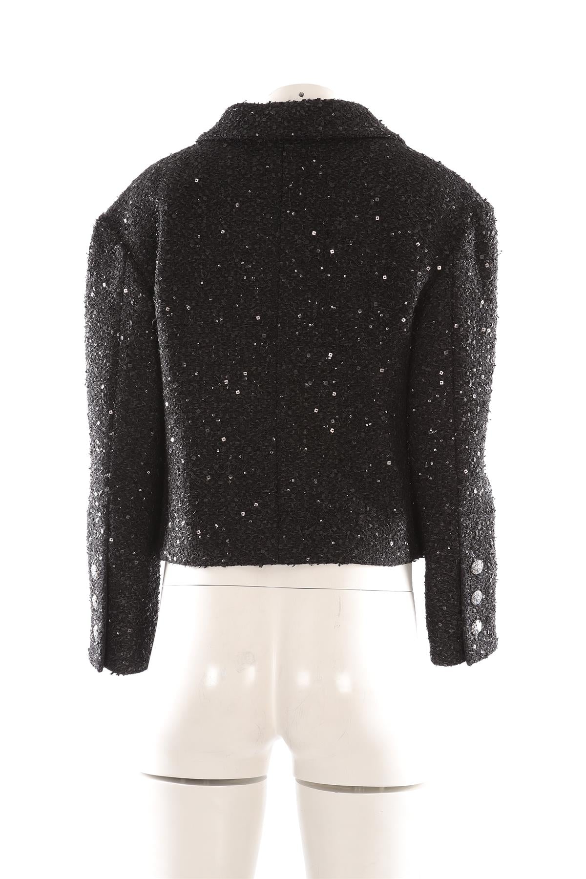 CHANEL BLACK 2024 SEQUIN BLAZER FR 44 UK 16 - Image 4