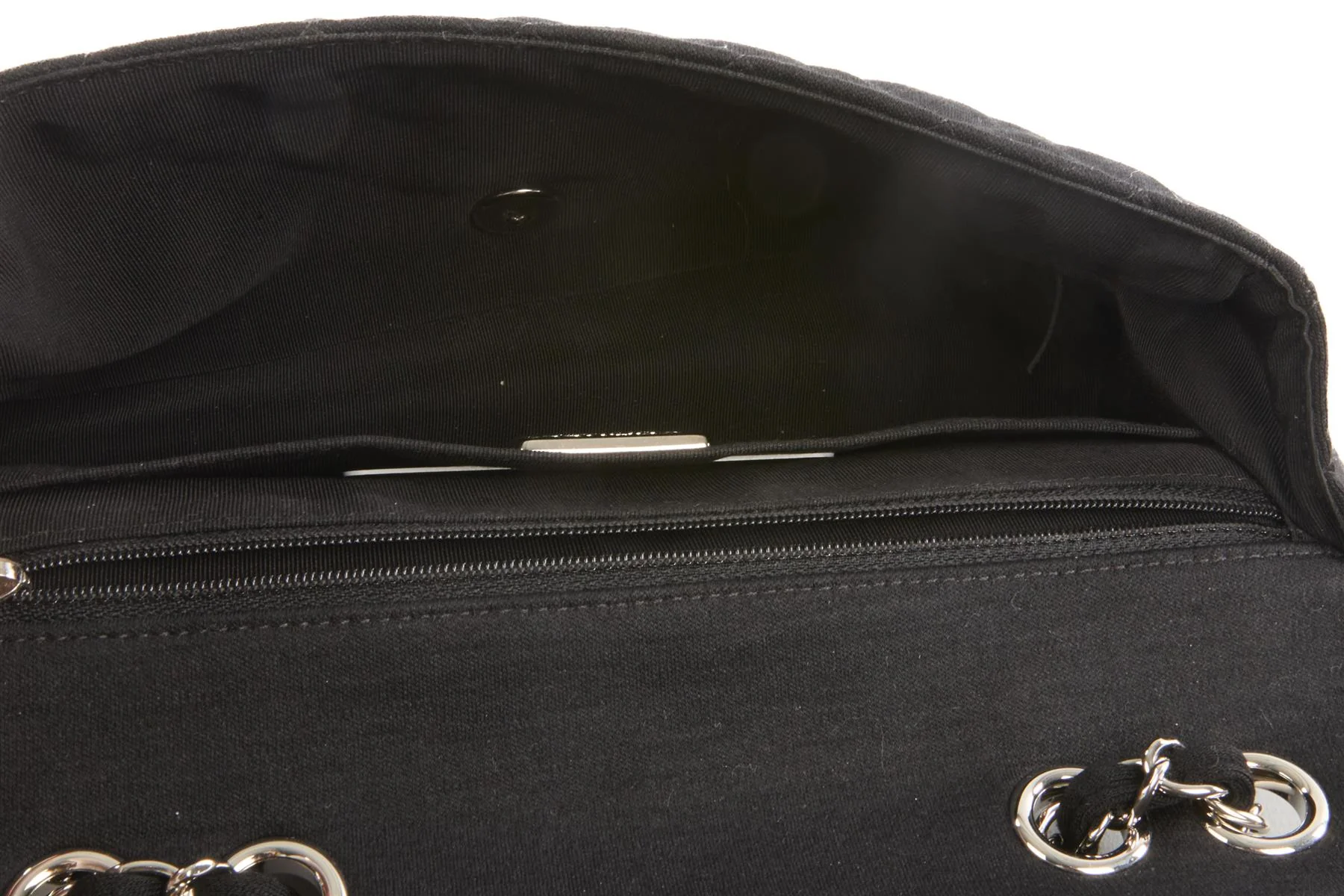 CHANEL BLACK FABRIC FLOWER EMBELLISHED MEDIUM SINGLE FLAP SHOULDER BAG - Image 9