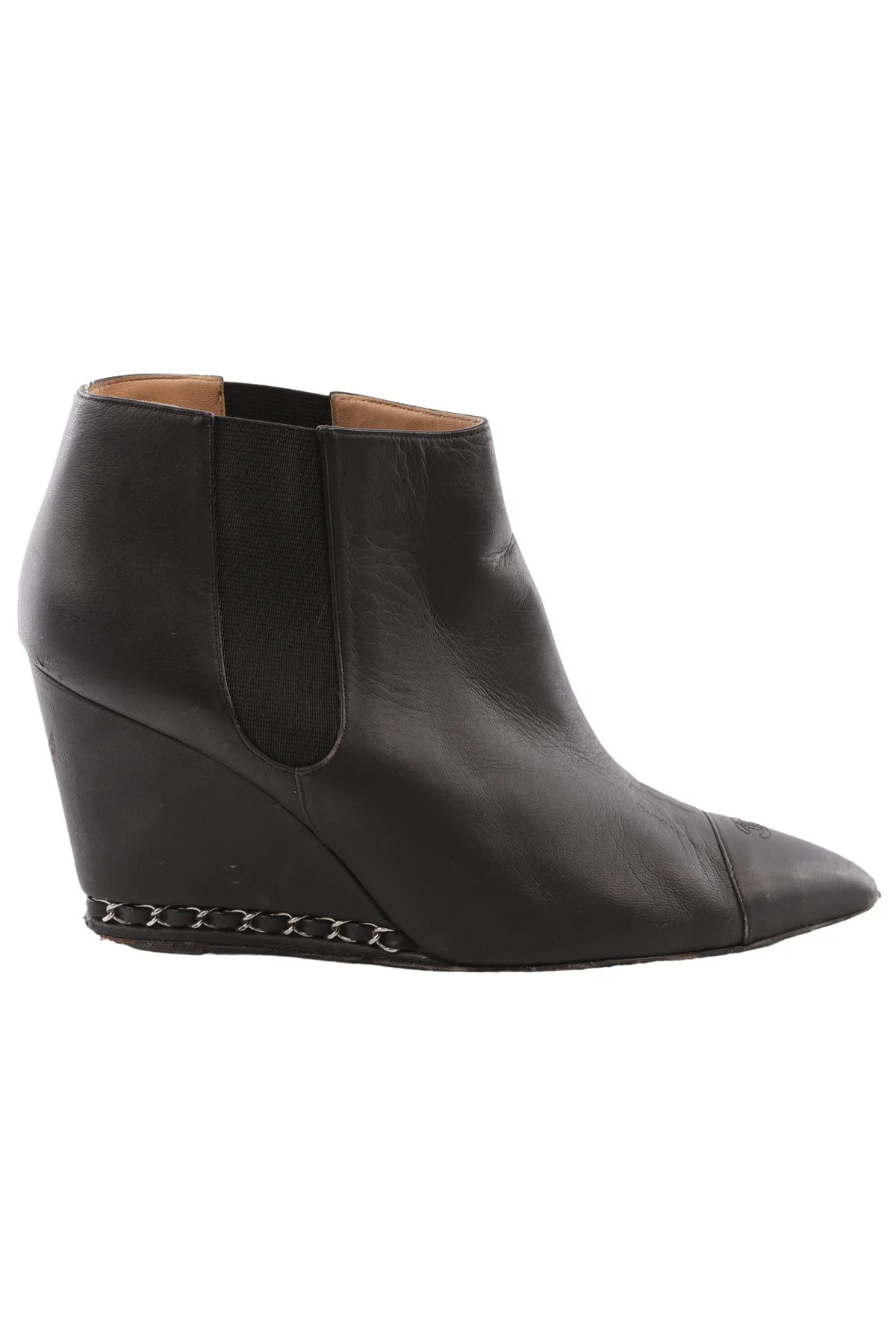 CHANEL BLACK LEATHER ANKLE BOOTS EU 40 UK 7 US 10