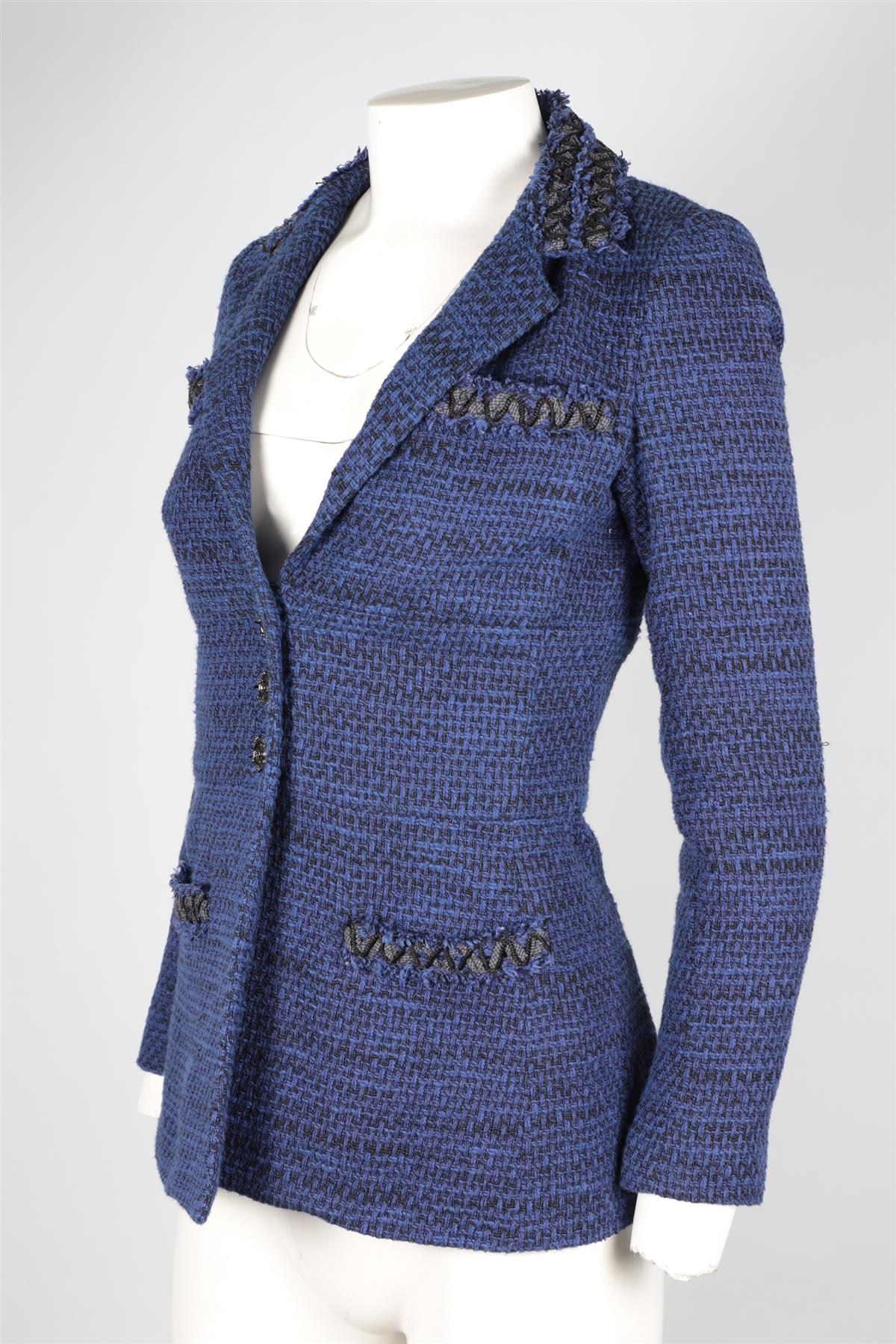 CHANEL BLUE 2009 TWEED JACKET FR 34 UK 6 - Image 3