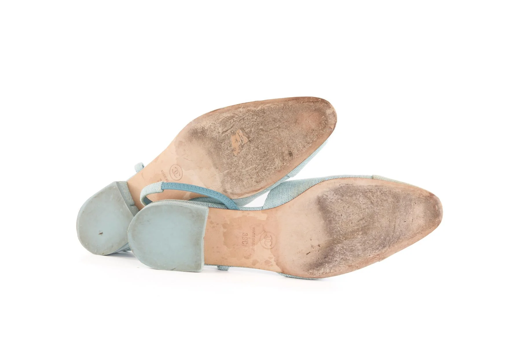 CHANEL BLUE 2021 DENIM SLINGLACK PUMPS EU 39 UK 6 US 9 - Image 6