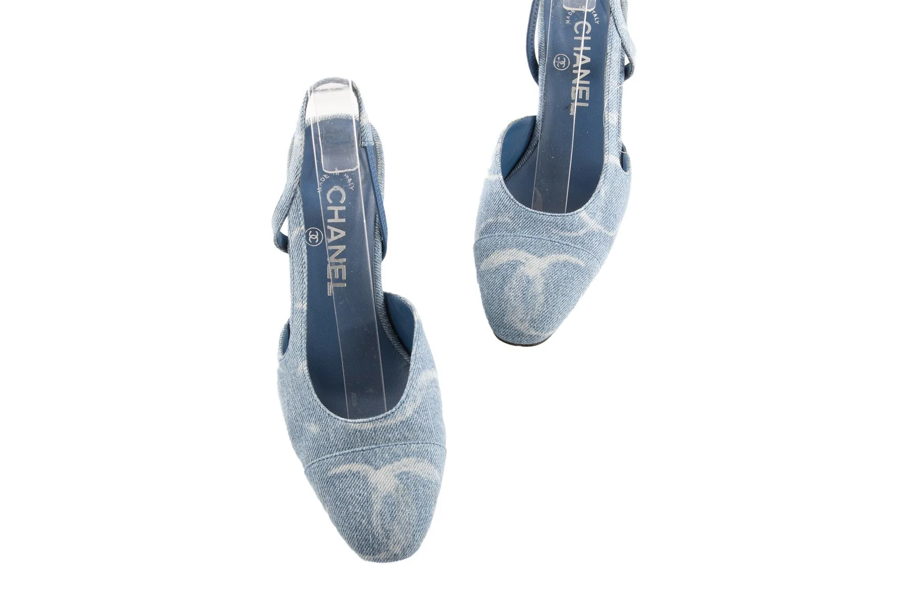 CHANEL BLUE 2023 CC DENIM SLINGBACK PUMPS EU 36 - Image 4