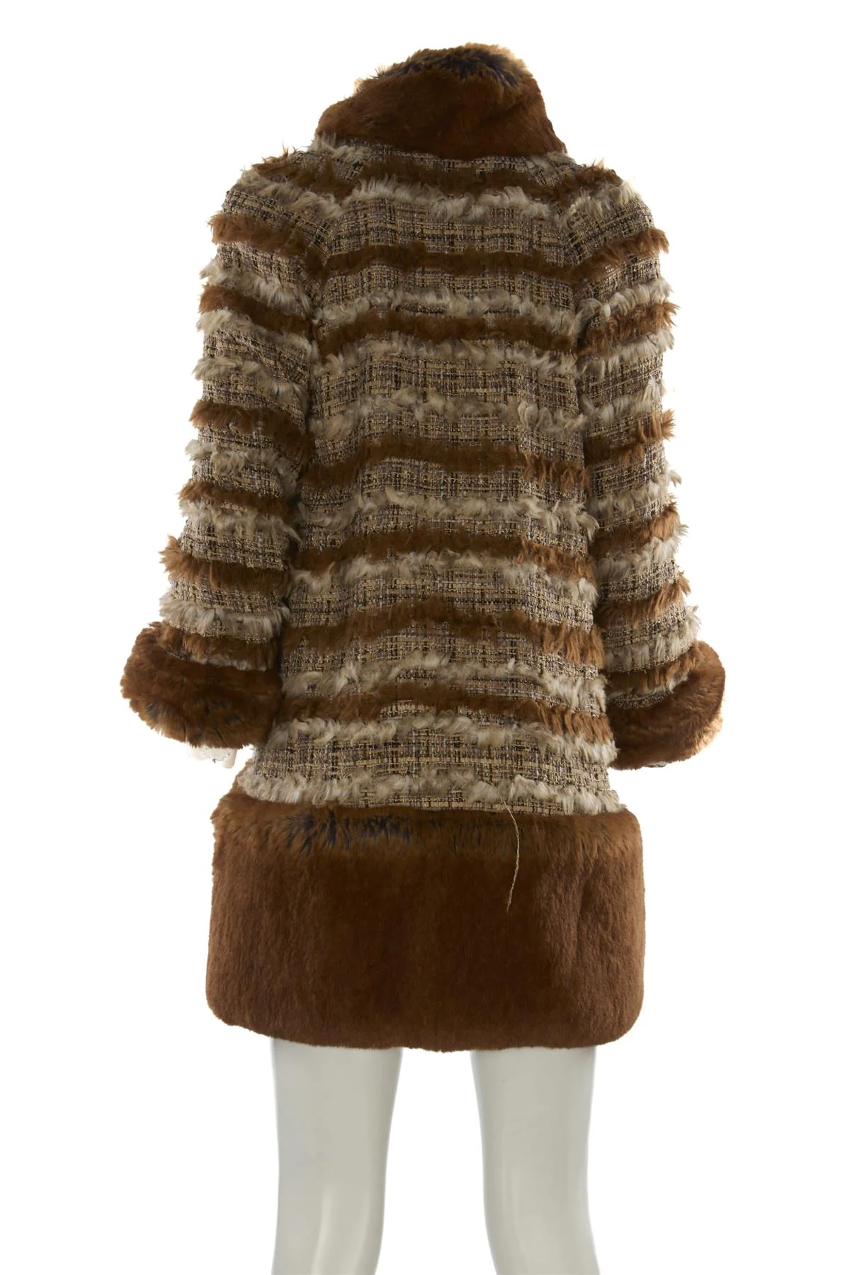 CHANEL BROWN 2010 FAUX FUR AND TWEED COAT FR 38 UK 10 - Image 4