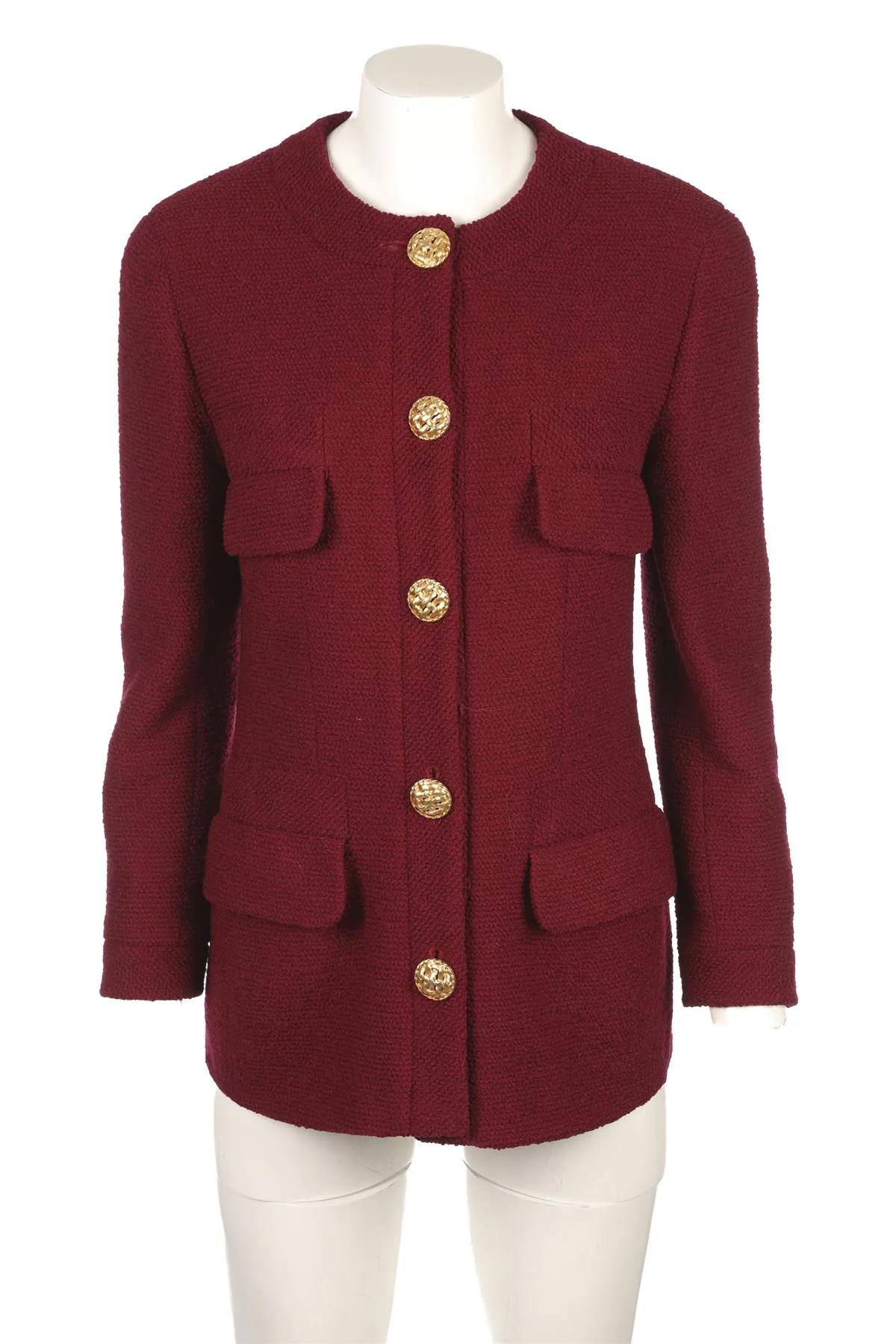 CHANEL BURGUNDY 1990 WOOL JACKET FR 42 UK 14 - Image 2