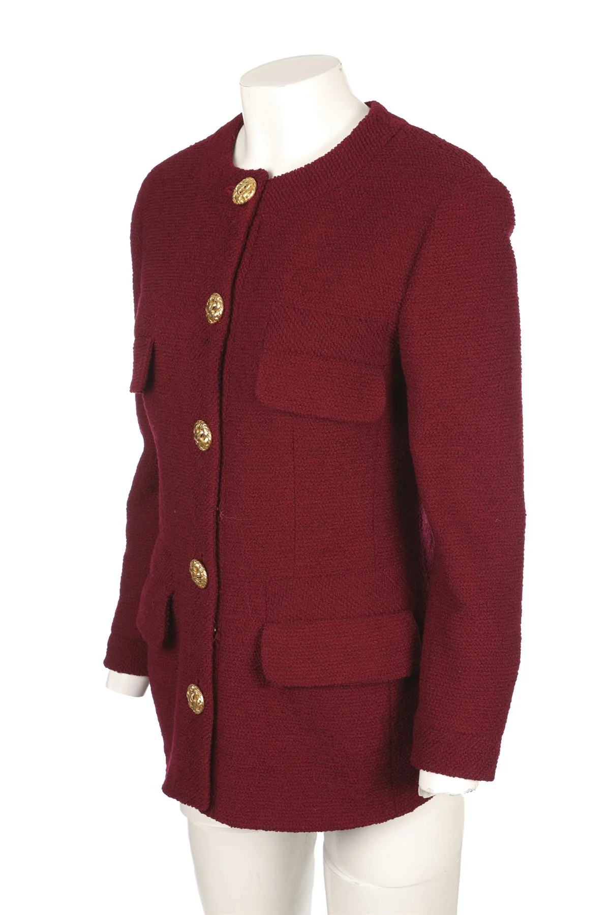 CHANEL BURGUNDY 1990 WOOL JACKET FR 42 UK 14 - Image 3