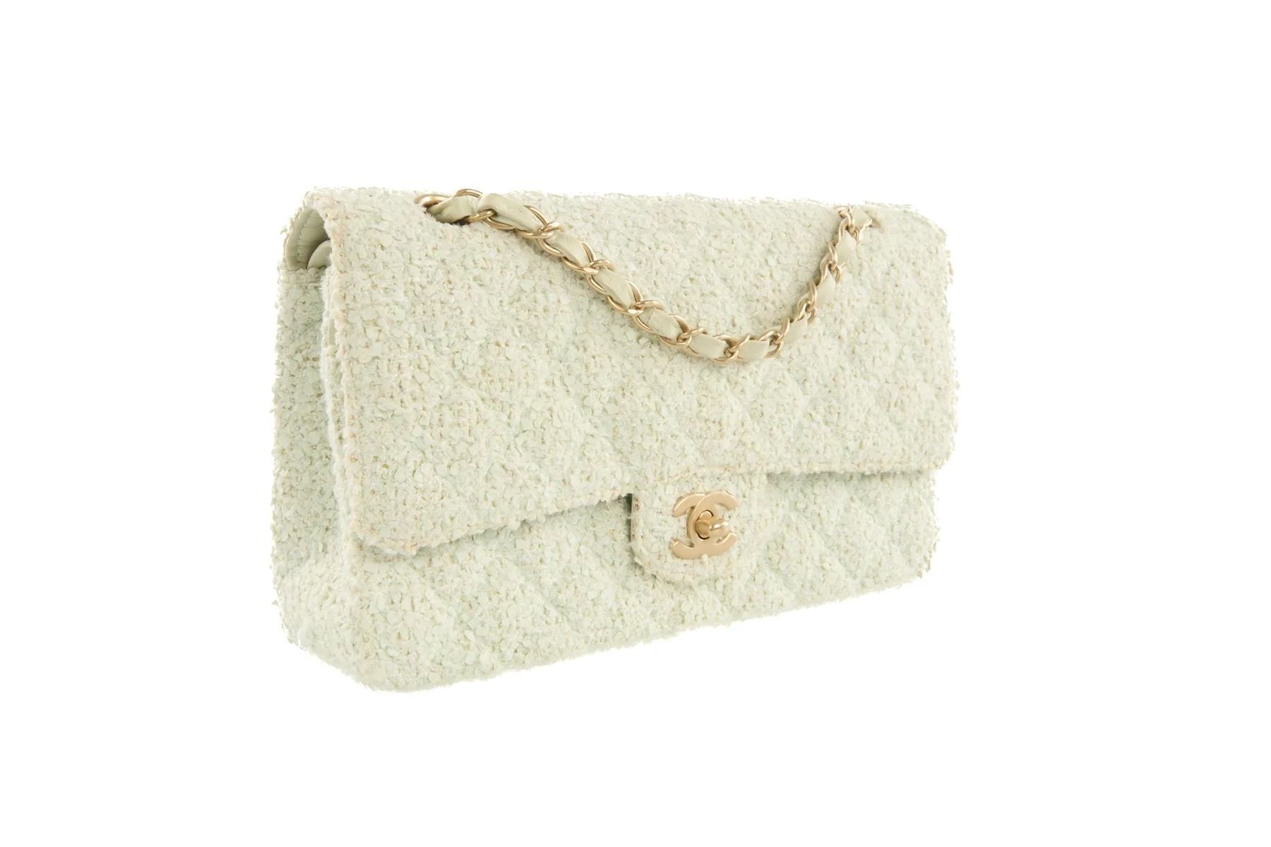 CHANEL GREEN 2003-2004 CLASSIC DOUBLE FLAP MEDIUM TWEED SHOULDER BAG - Image 4