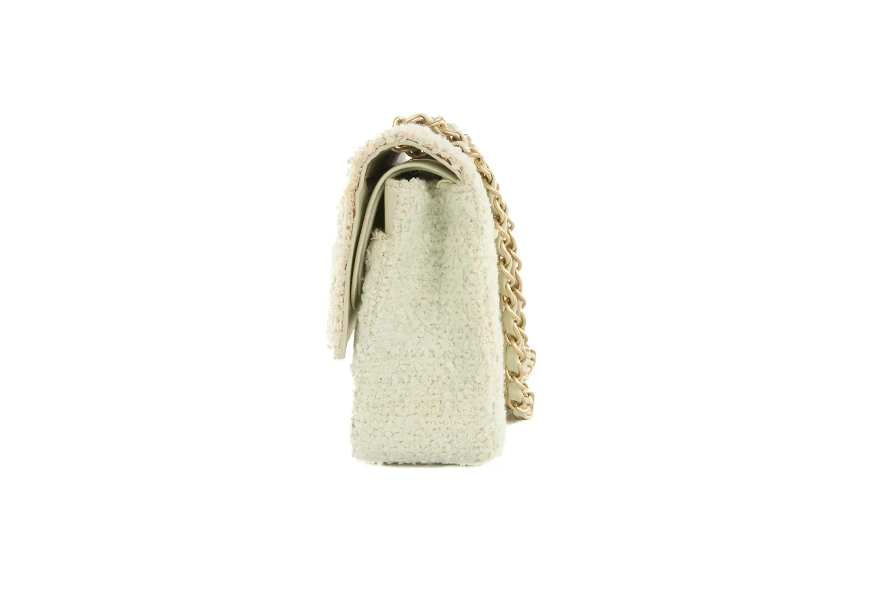 CHANEL GREEN 2003-2004 CLASSIC DOUBLE FLAP MEDIUM TWEED SHOULDER BAG - Image 6
